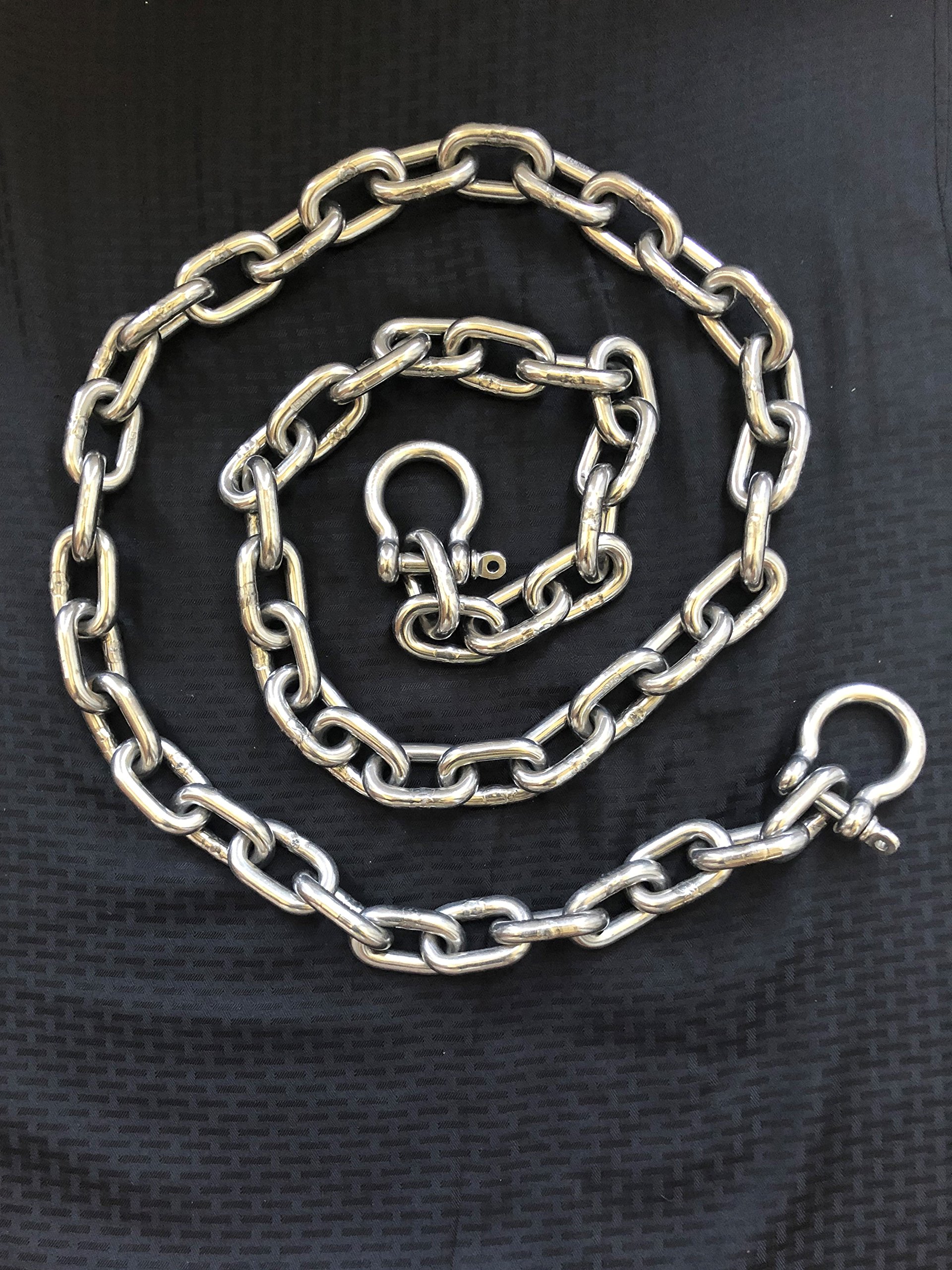 316 Stainless Steel Anchor Chain 13mm (1/2 Inch) x 6 Feet with Shackles - Marine Grade Boat Mooring for Yachts, Sailboats & Docking