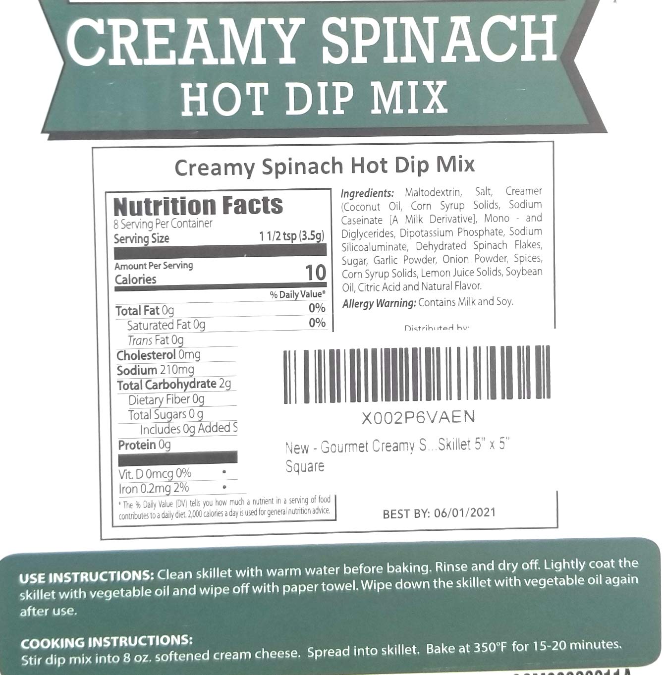 Gourmet Creamy Spinach Hot Dip Mix with 5