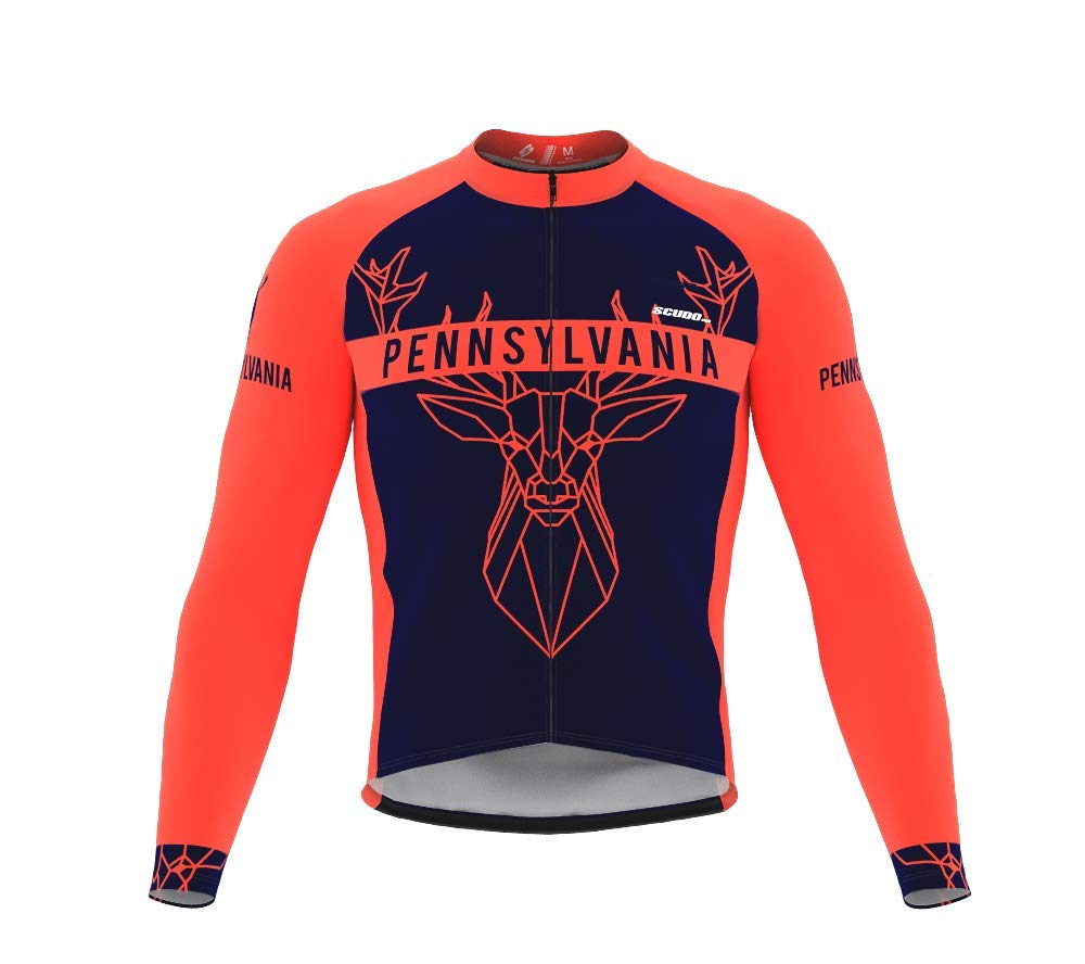 ScudoPro Pro Thermal Long Sleeve Cycling Jersey for Men - Pennsylvania State Icon Design, Warm Winter Bike Riding Gear for Road & Mountain Biking