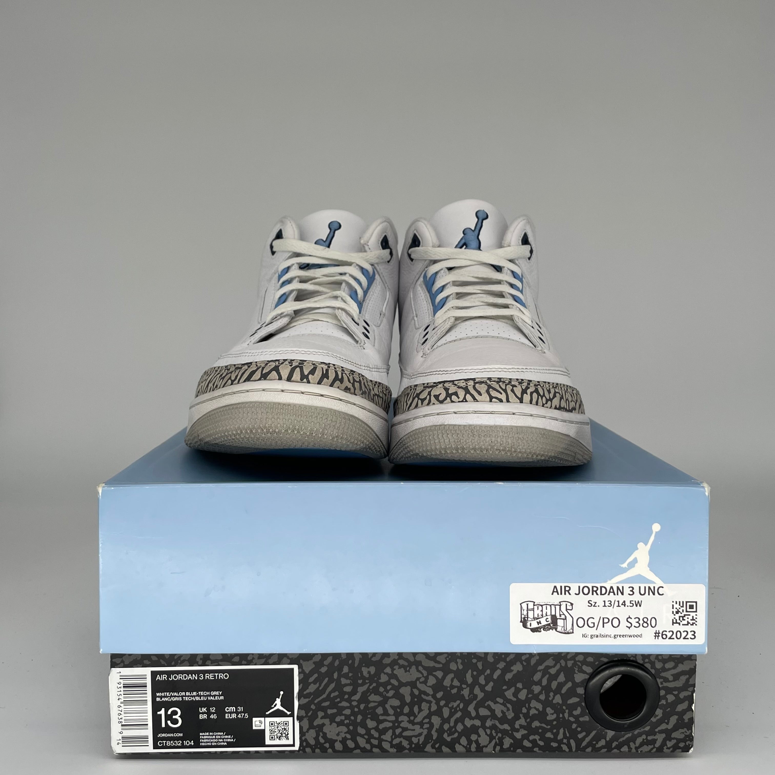 Original Air Jordan 3 UNC Men's Basketball Shoes Size 13 - CT8532-104 | Retro Sneakers for Casual Wear & Street Style