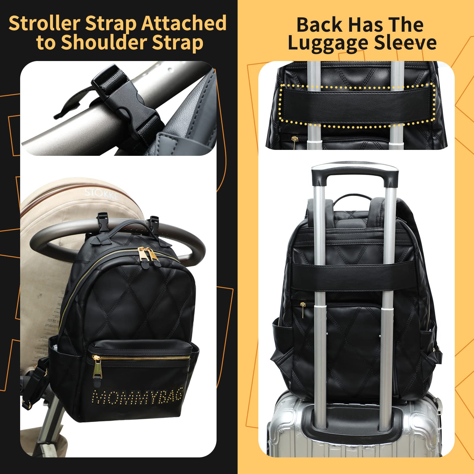 Premium Leather Diaper Backpack for Moms - Large Capacity Baby Bag with Changing Pad, Organizer, Stroller Straps & Insulated Pockets | Perfect for Travel, Daycare & On-the-Go Parenting (Black)