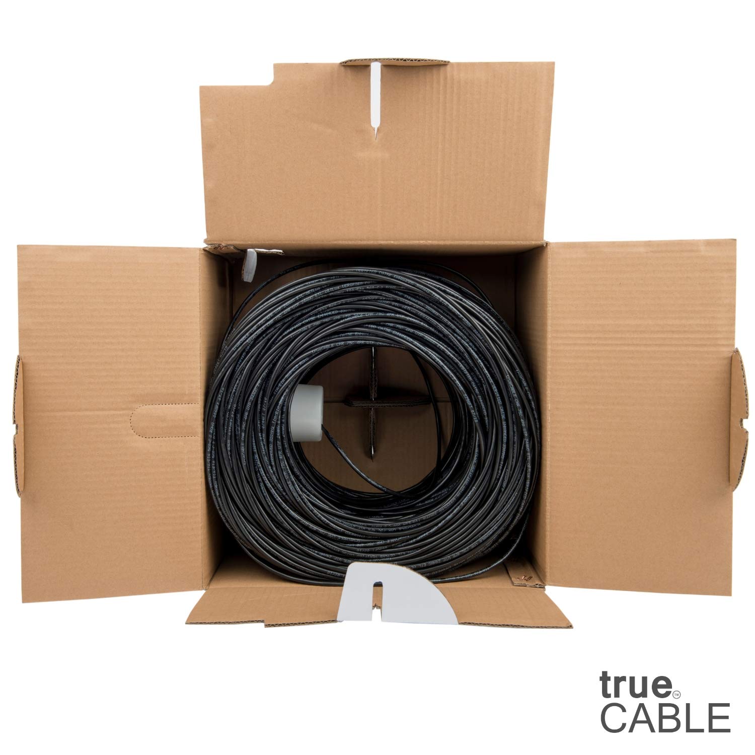 trueCABLE Cat5e Riser (CMR) Ethernet Cable - 1000ft Black 24AWG 4-Pair Solid Bare Copper, 350MHz, PoE++ (4PPoE) Certified, UTP Bulk Cable for Office Networking, Home Internet, and Data Center Installations