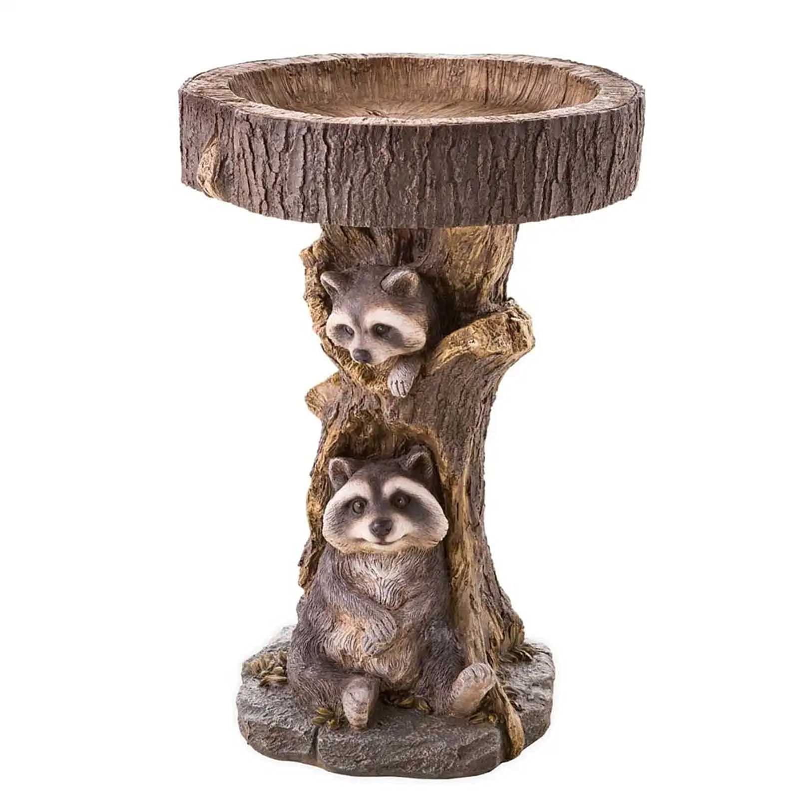 Yiser Resin Raccoon Birdbath - Antique Polyresin Garden Bird Bath for Outdoor Decor, Yard & Patio - Handcrafted Black Statue for Home Garden Decoration (Brown, One Size) - Perfect for Attracting Birds & Enhancing Garden Aesthetics