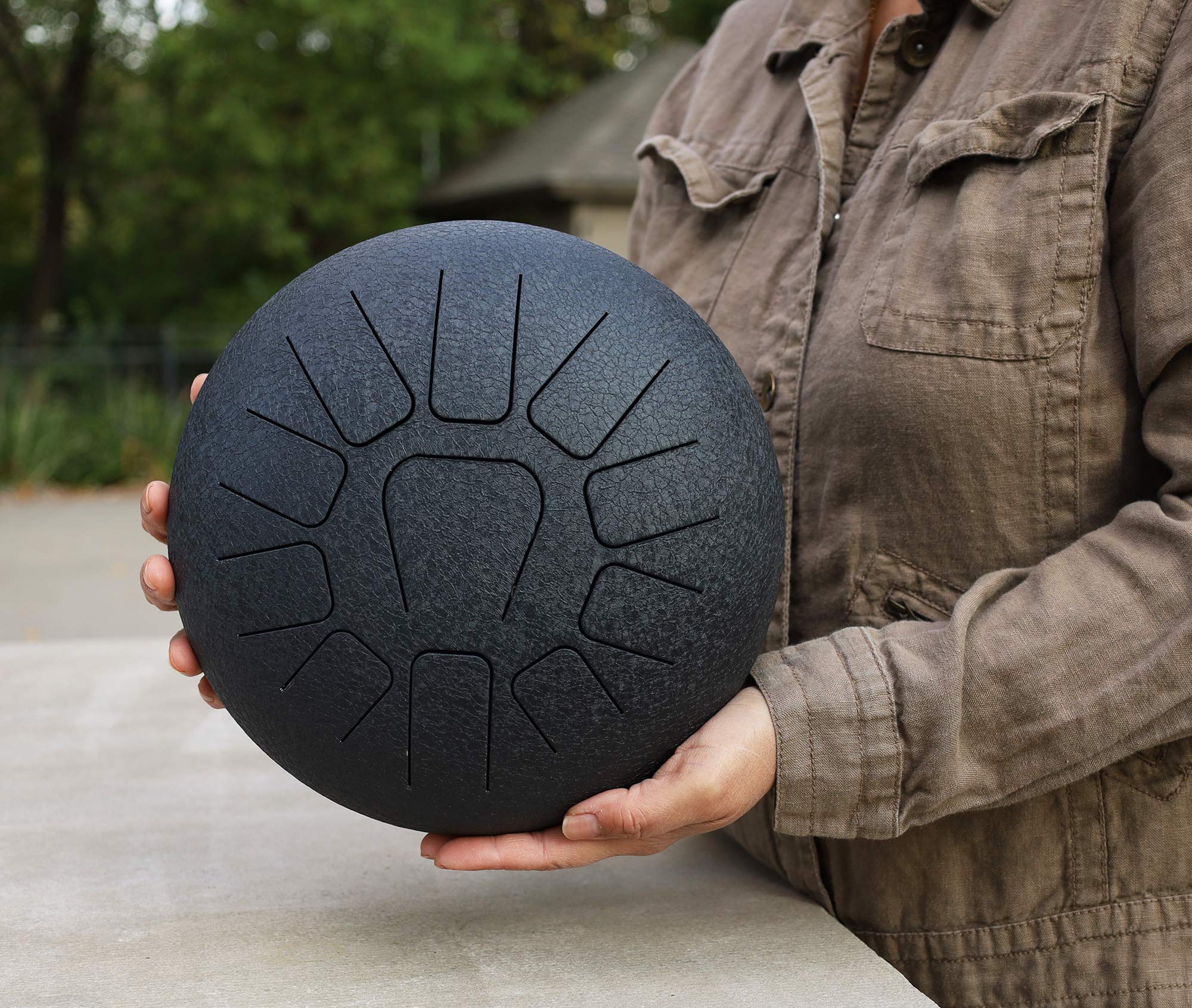 11 Notes 10 Inch Steel Tongue Drum - Handpan Drum & Chakra Drum with Padded Travel Bag & Mallets (Black) | Perfect for Meditation, Yoga, Music Therapy & Relaxation at Home or Outdoor Gatherings