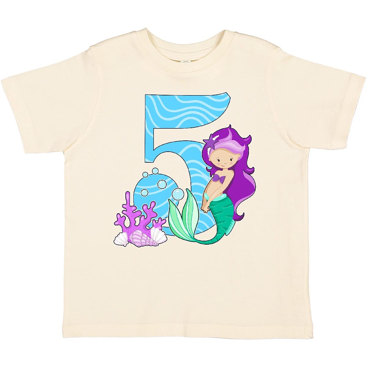 Inktastic Fifth Birthday Mermaid Toddler T-Shirt - Cute Mermaid Design for Girls' 5th Birthday Party & Summer Outfits