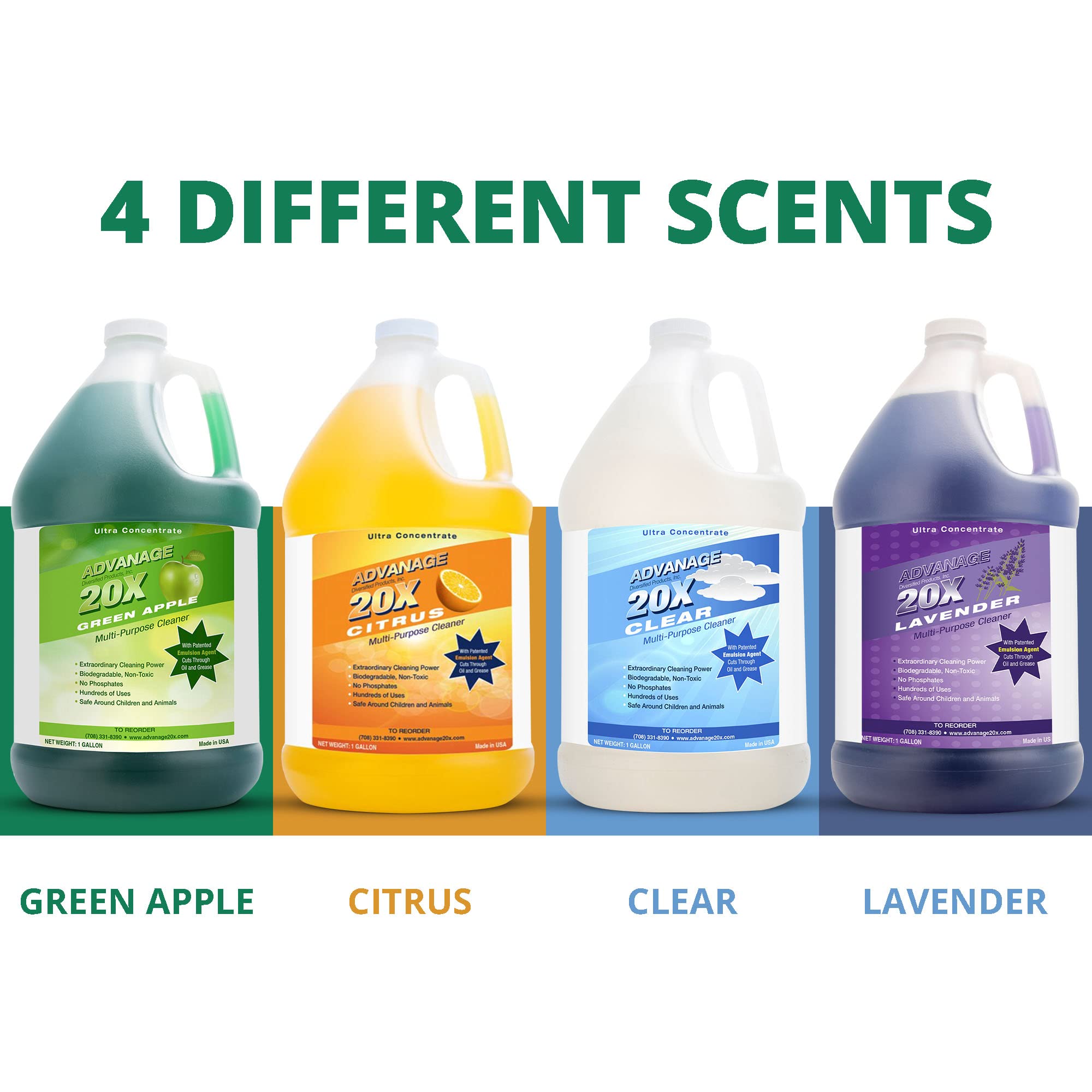 Advanage 20X All-Purpose Cleaner Concentrate - Green Apple Scent, Multi-Surface Household Cleaner for Kitchen, Bathroom & Floors | Removes Oil, Grease & Stains | 128oz Eco-Friendly Cleaning Solution for Home & Office Use