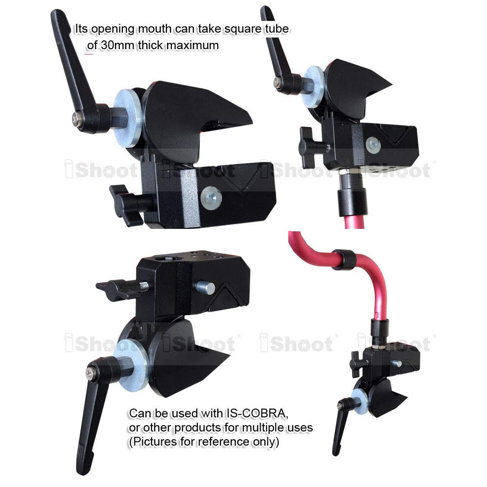 iShoot Super Strong Universal Metal Camera Clamp Holder - Compatible with 5cm Round Tubes, 3cm Square Tubes, Tripods, Light Stands & Boom Arms - Perfect for Photography, Videography, Desk, Bookshelf & Wooden Board Mounting