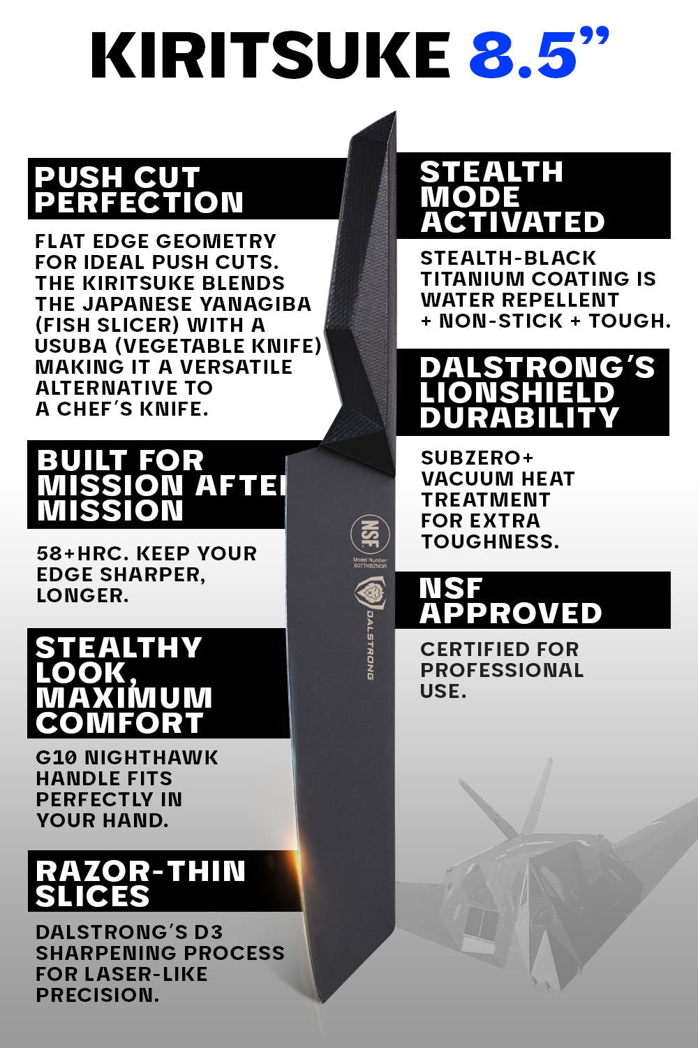 Premium Kiritsuke Chef Knife 8.5 Inch - Shadow Black Series Japanese Kitchen Knife | NSF Certified Professional Grade | Dalstrong | Perfect for Sushi, Meat Slicing & Precision Cutting