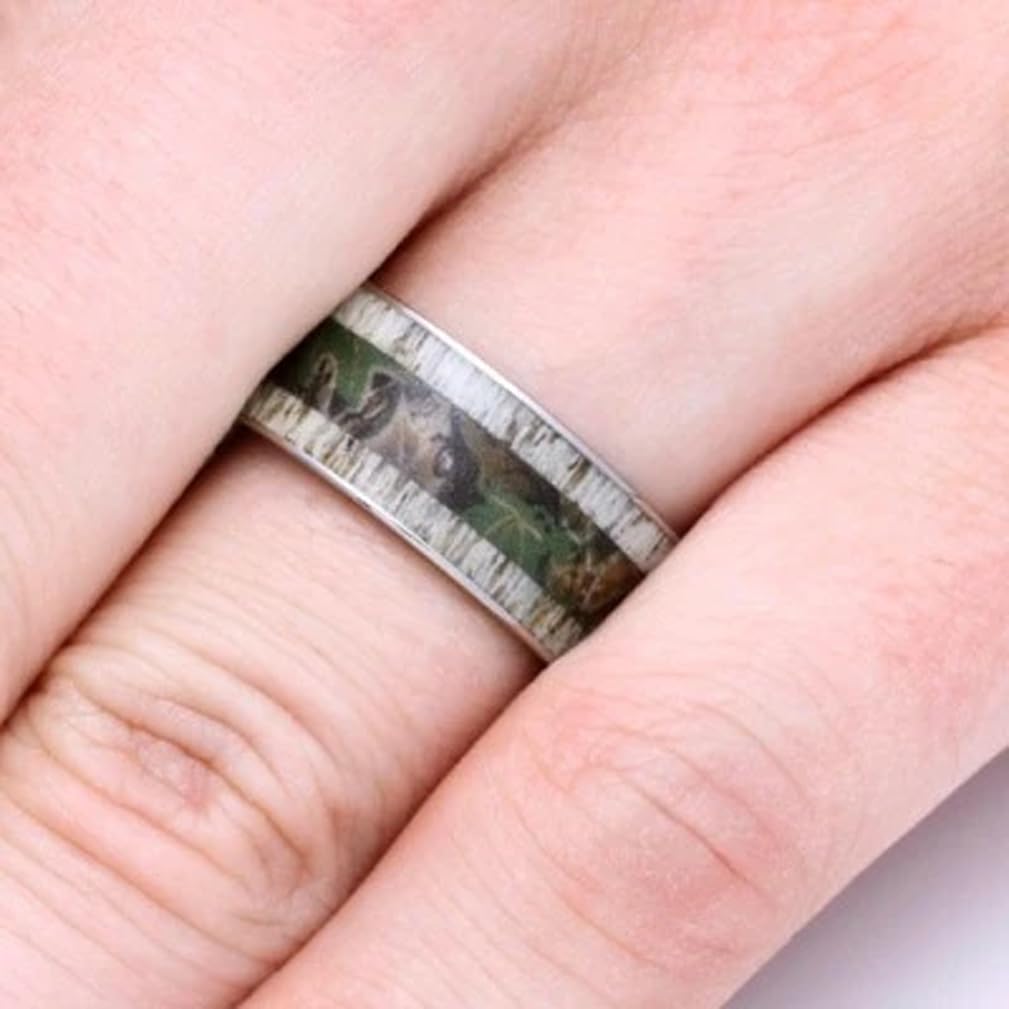 Unisex Titanium Wedding Ring - 9mm Comfort-Fit Deer Antler & Camouflage Design for Men & Women | Perfect for Outdoor Weddings, Hunting Trips & Nature Lovers