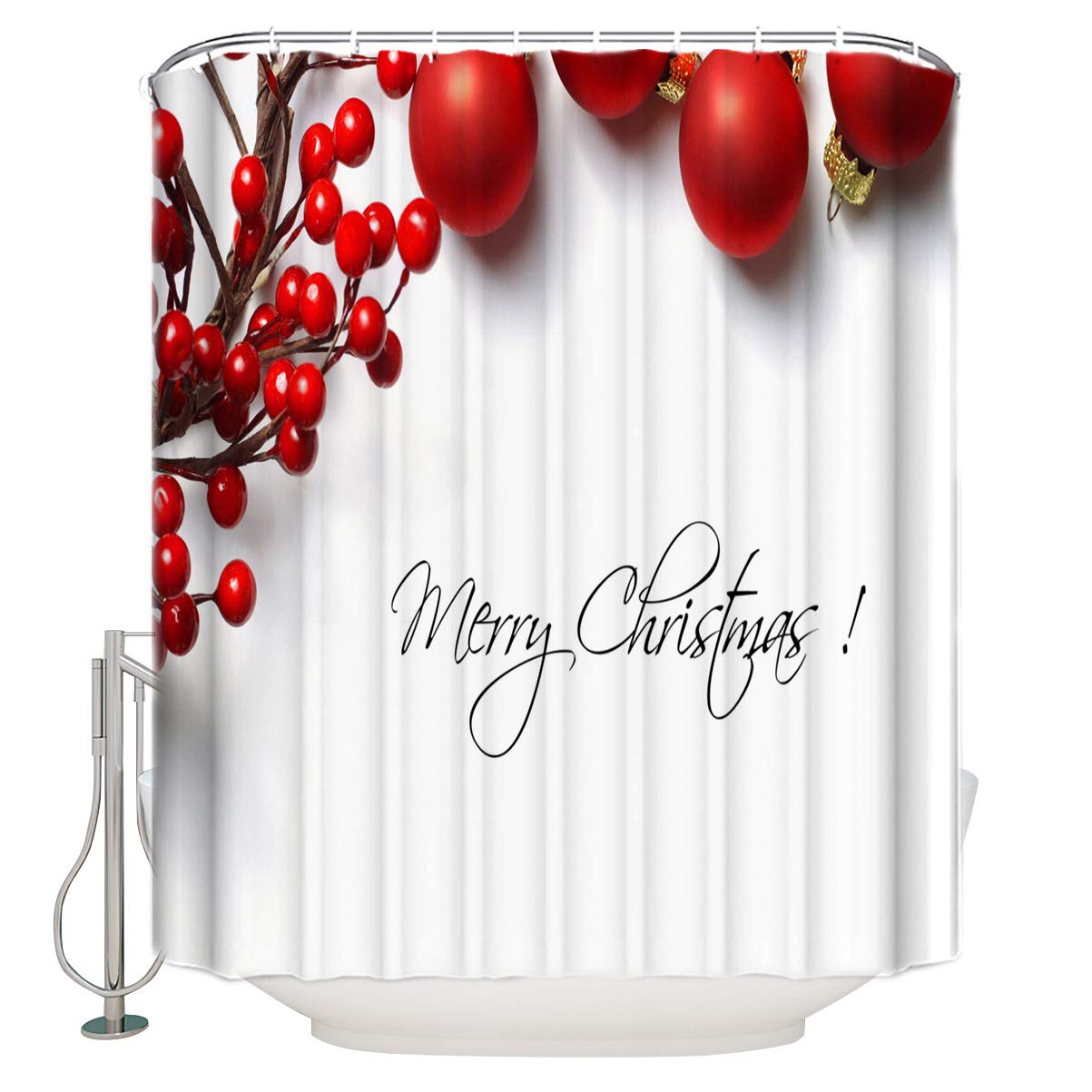 Waterproof Christmas Red Ball Shower Curtain Set with Hooks - 36x72 Inch Holiday Bathroom Decor for Bathtub & Shower - Perfect for Festive Home Decorations & Gift Giving