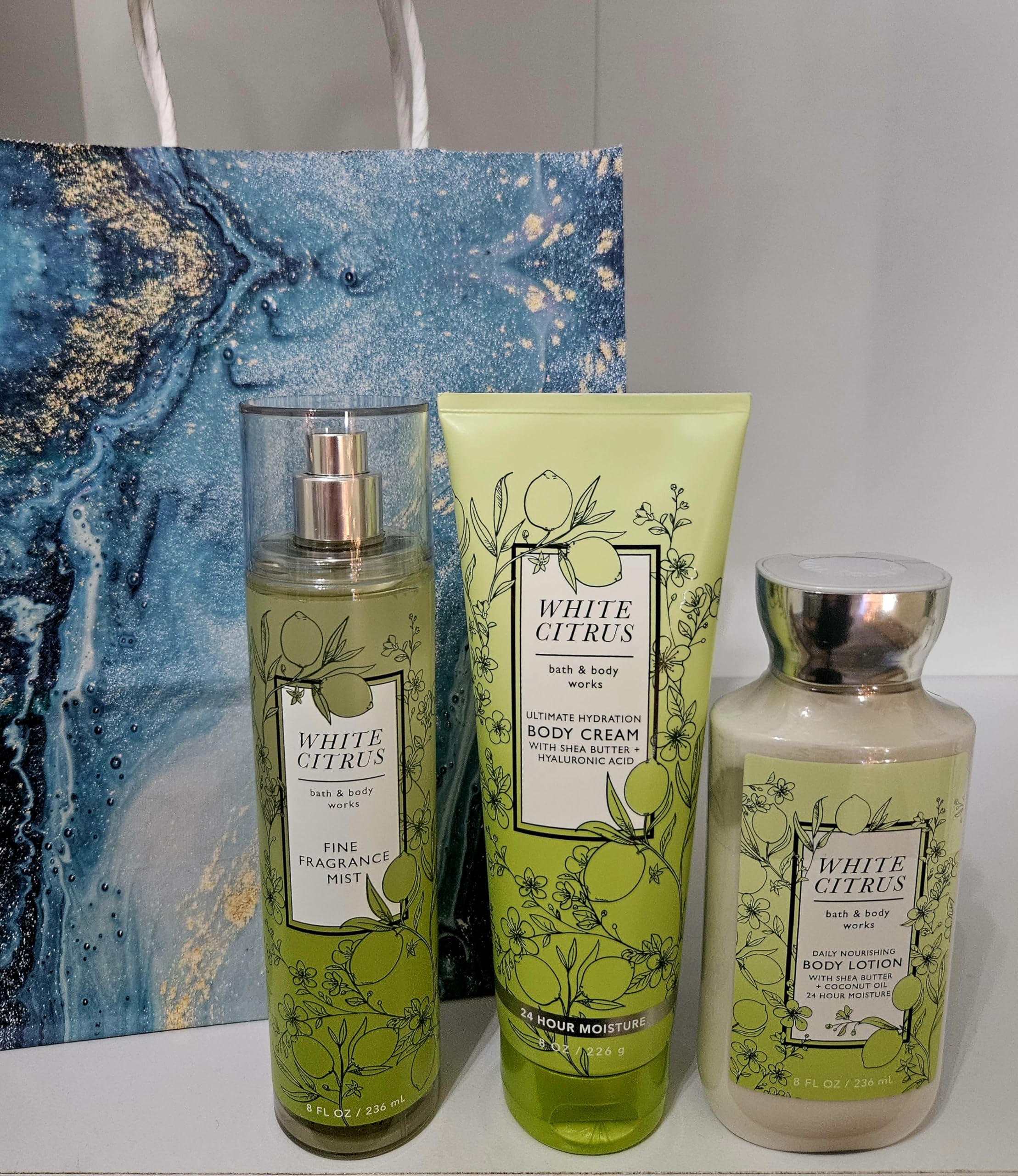 White Citrus Bath & Body Gift Set - Fine Fragrance Mist, Shea Butter Body Cream & Lotion (8 fl oz, 3-Piece) | Perfect for Spa Days, Self-Care & Holiday Gifting