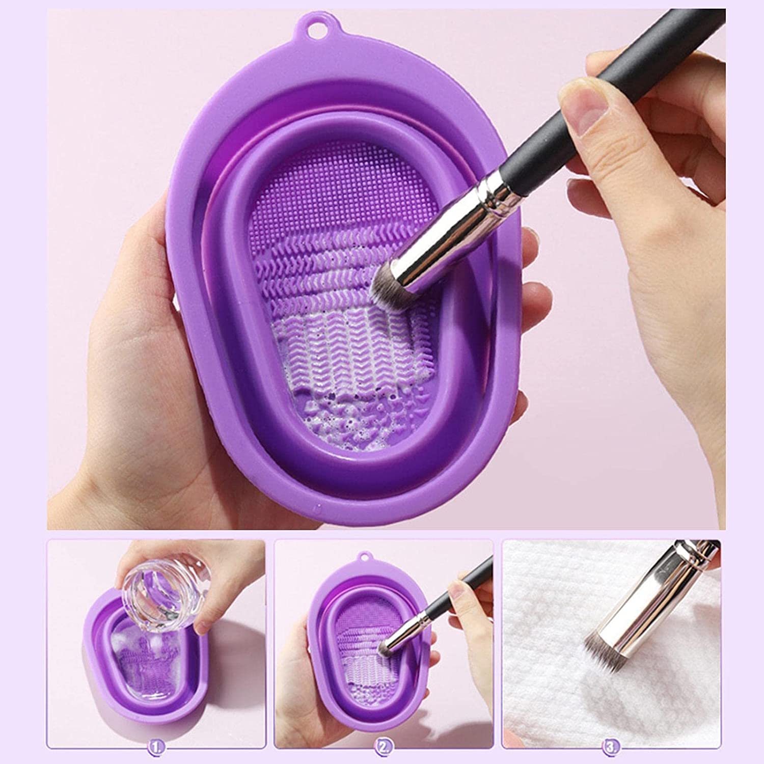 CARTSHOPPER 4-Texture Silicone Makeup Brush Cleaner Pad - Collapsible Cosmetic Brush Cleaning Mat & Portable Scrubber Bowl for Travel - Perfect for Home, Salon & Professional Makeup Artist Kit