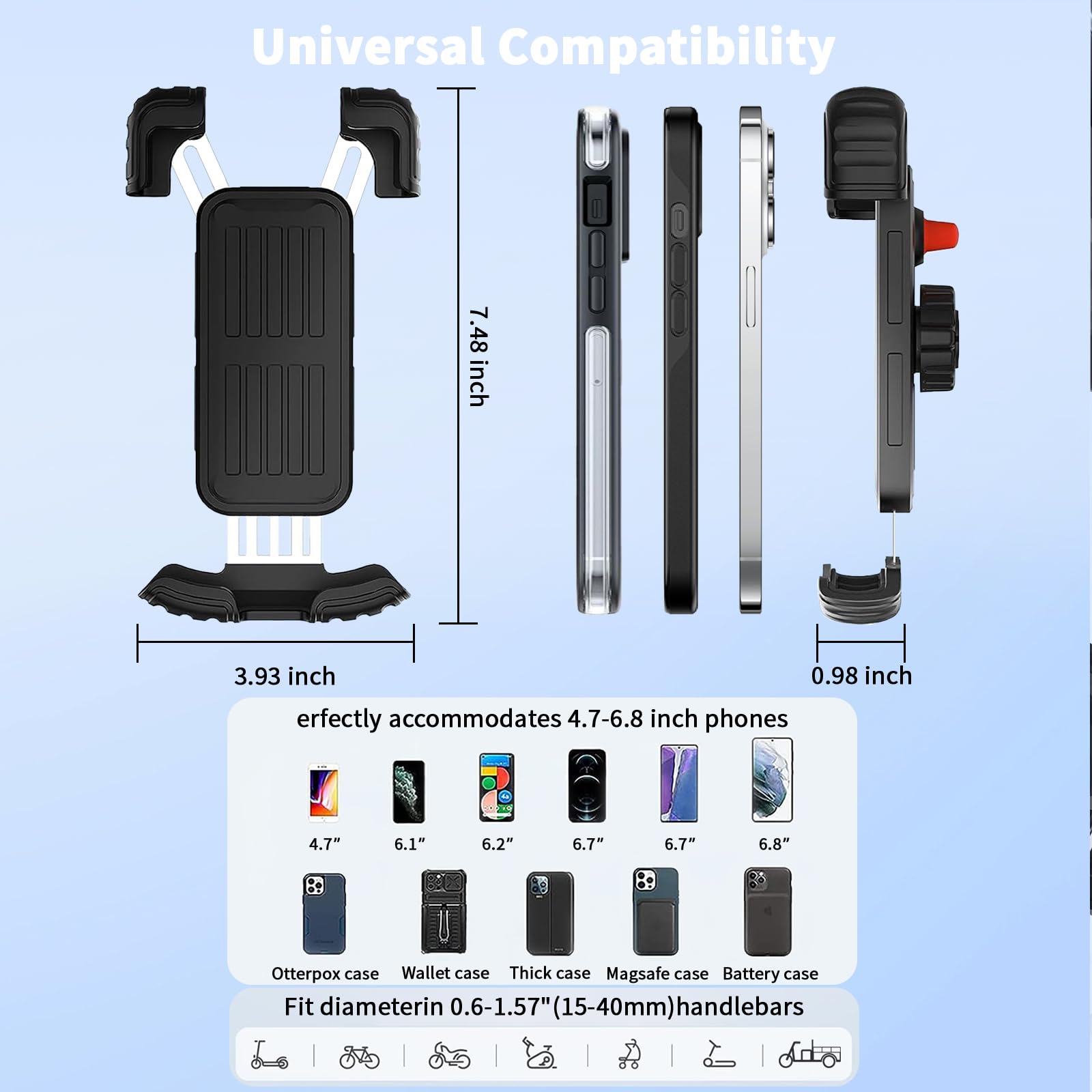 Ultra Stable Metal Bike Phone Holder - Motorcycle & Bicycle Phone Mount with Secure Grip for iPhone 15 Pro Max/Plus, Samsung Galaxy (Fits 4.7-6.8 Inch Phones) - Perfect for Cycling, Commuting & Outdoor Adventures