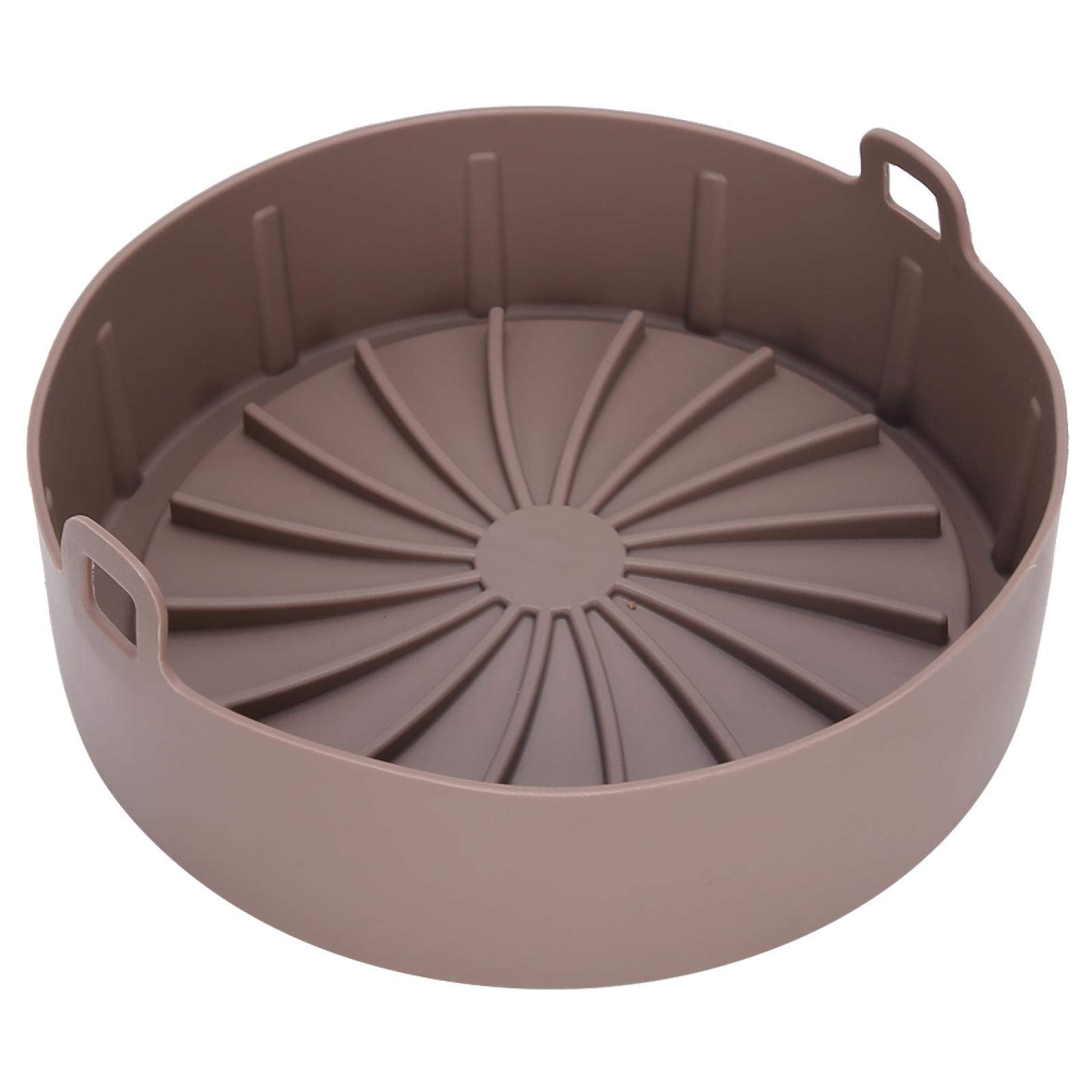 Non-Toxic Silicone Air Fryer Pot - Round Reusable Basket & Oven Liner - Safe Replacement for Flammable Parchment Paper (Brown) - Perfect for Healthy Frying, Baking, Roasting & Reheating Food