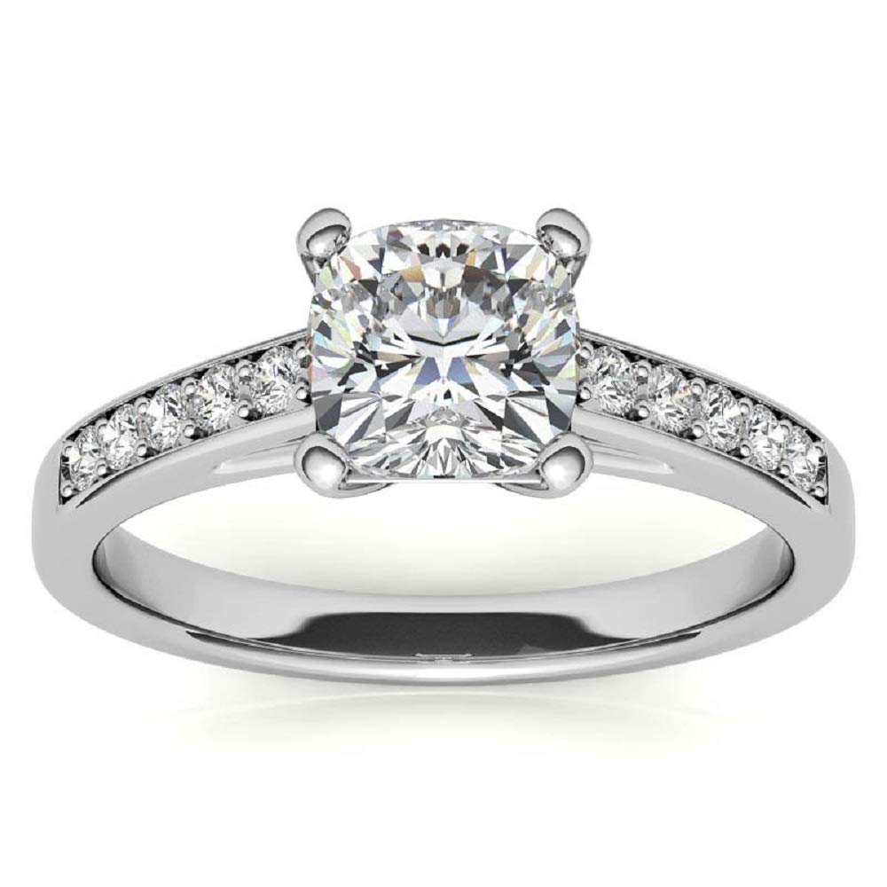2CT Cushion Cut Colorless VVS1 Moissanite Engagement Ring for Women - Wedding, Anniversary, Promise Ring - Solitaire Halo Ring - Perfect Gift for Her - Ideal for Proposals, Weddings & Special Occasions