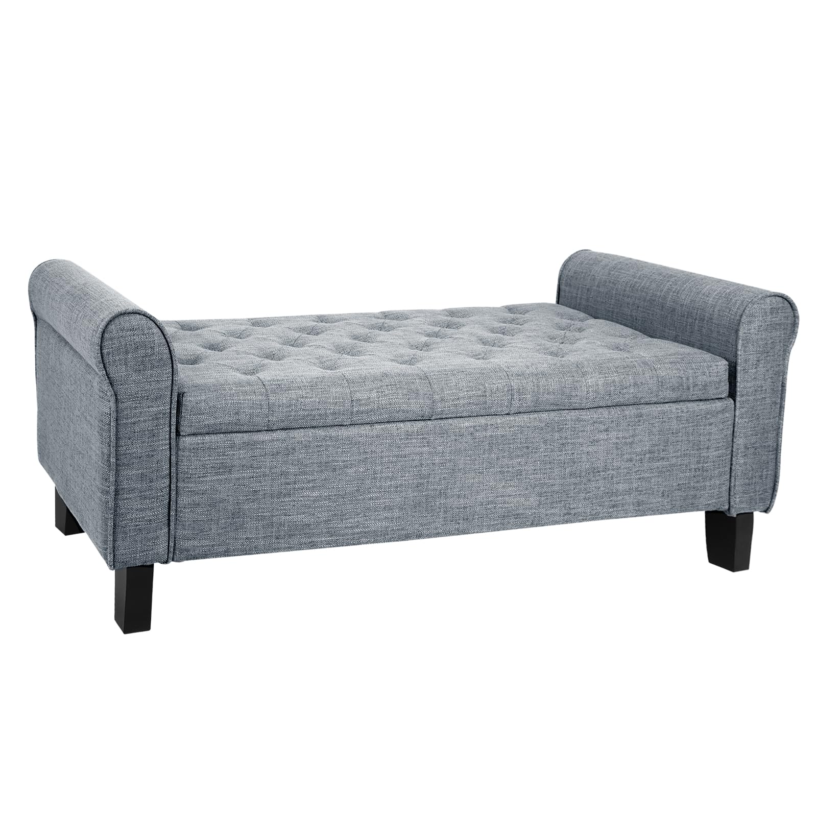 Dark Grey Storage Ottoman Bench with Arms - Button Tufted Footrest & Large Storage Seat for Bedroom, Living Room, Entryway, Hallway - Perfect as End of Bed Bench, Living Room Storage & Cozy Footrest