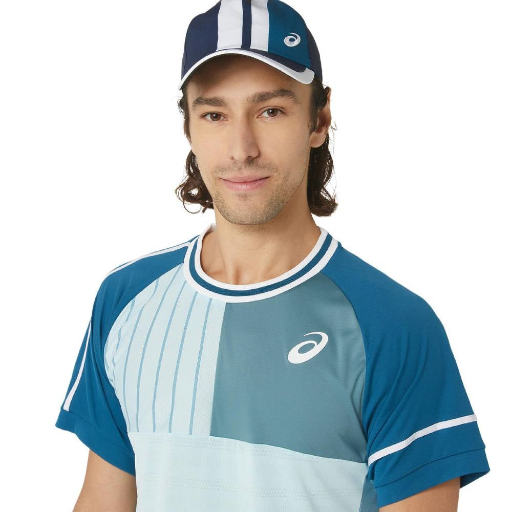 ASICS Men's Performance Match Short Sleeve T-Shirt - Breathable Quick-Dry Athletic Top for Running, Gym & Training (Blue) - Perfect for Workouts, Sports & Casual Wear