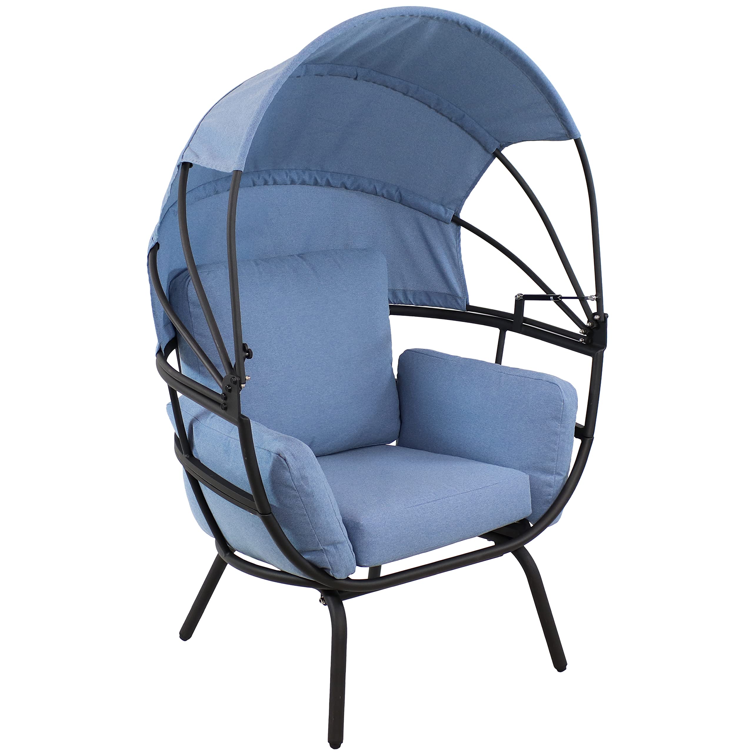 Sunnydaze Modern Luxury Egg Chair - Powder-Coated Aluminum Frame with Weather-Resistant Polyester Cushion & Adjustable Canopy - Blue Outdoor Hanging Chair for Patio, Garden, Poolside Relaxation