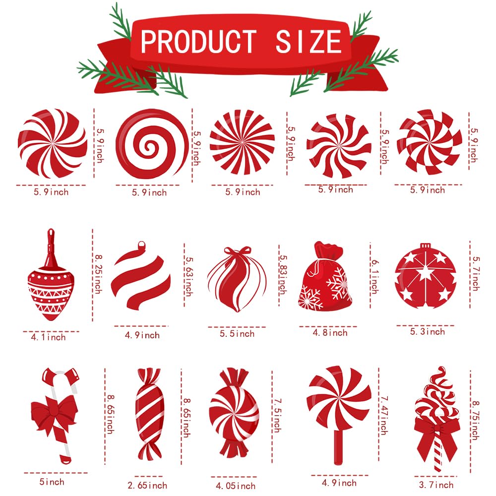 60pcs Christmas Candy Hanging Swirl Decorations - Red & White Peppermint Candy Cutouts for Xmas Party, Classroom & Home Decor - Perfect for Holiday Ceiling Streamers and Festive Wall Hangings