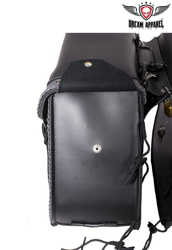 Black & Gray Studded Motorcycle Saddlebags 4059 - Durable Leather Bags for Harley Davidson, Cruiser & Touring Bikes - Perfect for Long Rides & Storage Accessories