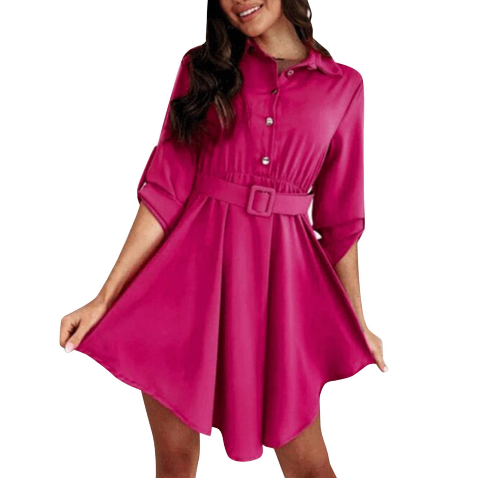 Women's Business Casual Shirt Dress - Long Sleeve Belted Office Work Dress for Professional Women | Perfect for Office Wear, Business Meetings & Formal Occasions