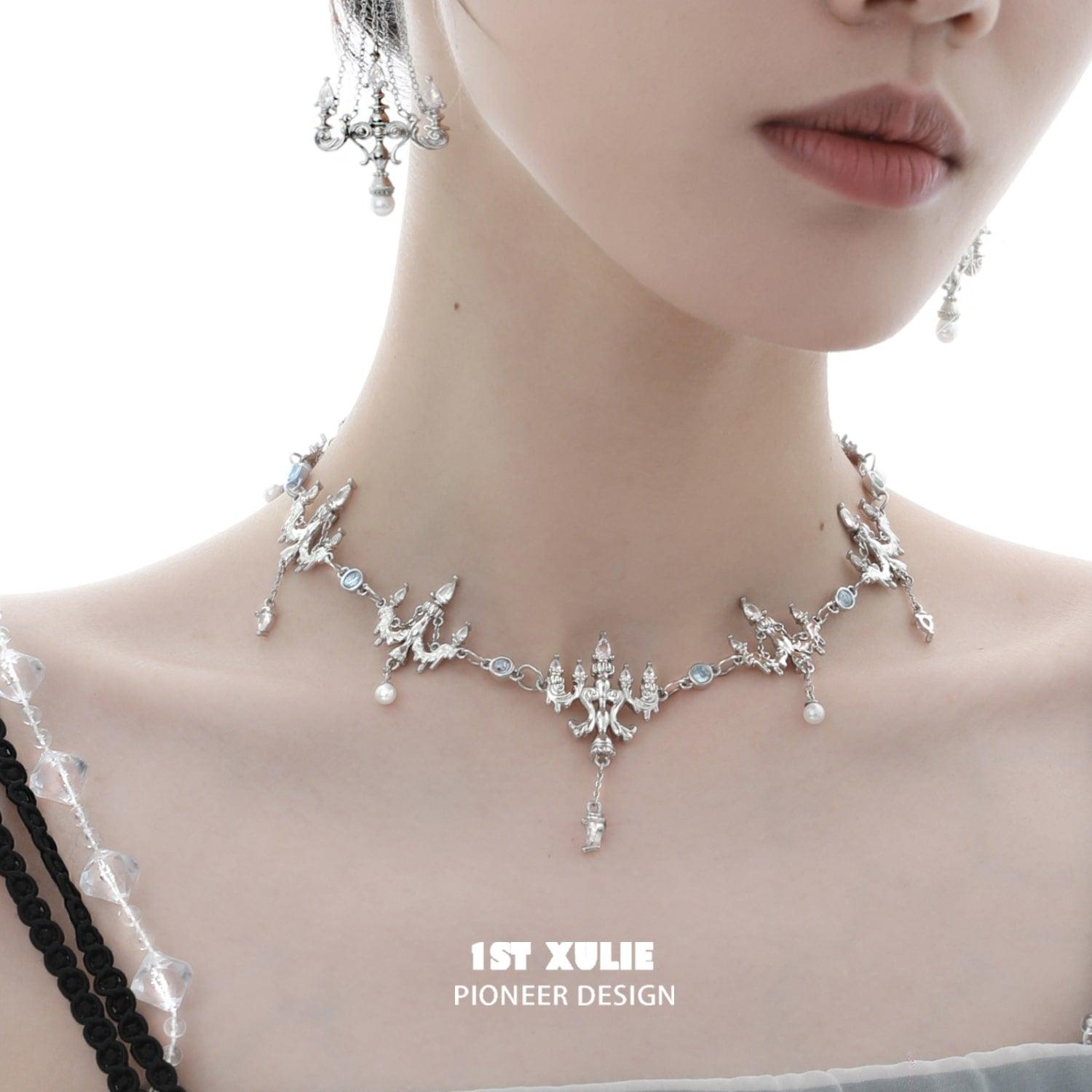 Crystal Palace S925 Sterling Silver 18K Gold Plated Crystal Chandelier Necklace Choker - Elegant Party Jewelry for Women, Perfect for Weddings, Prom & Evening Events