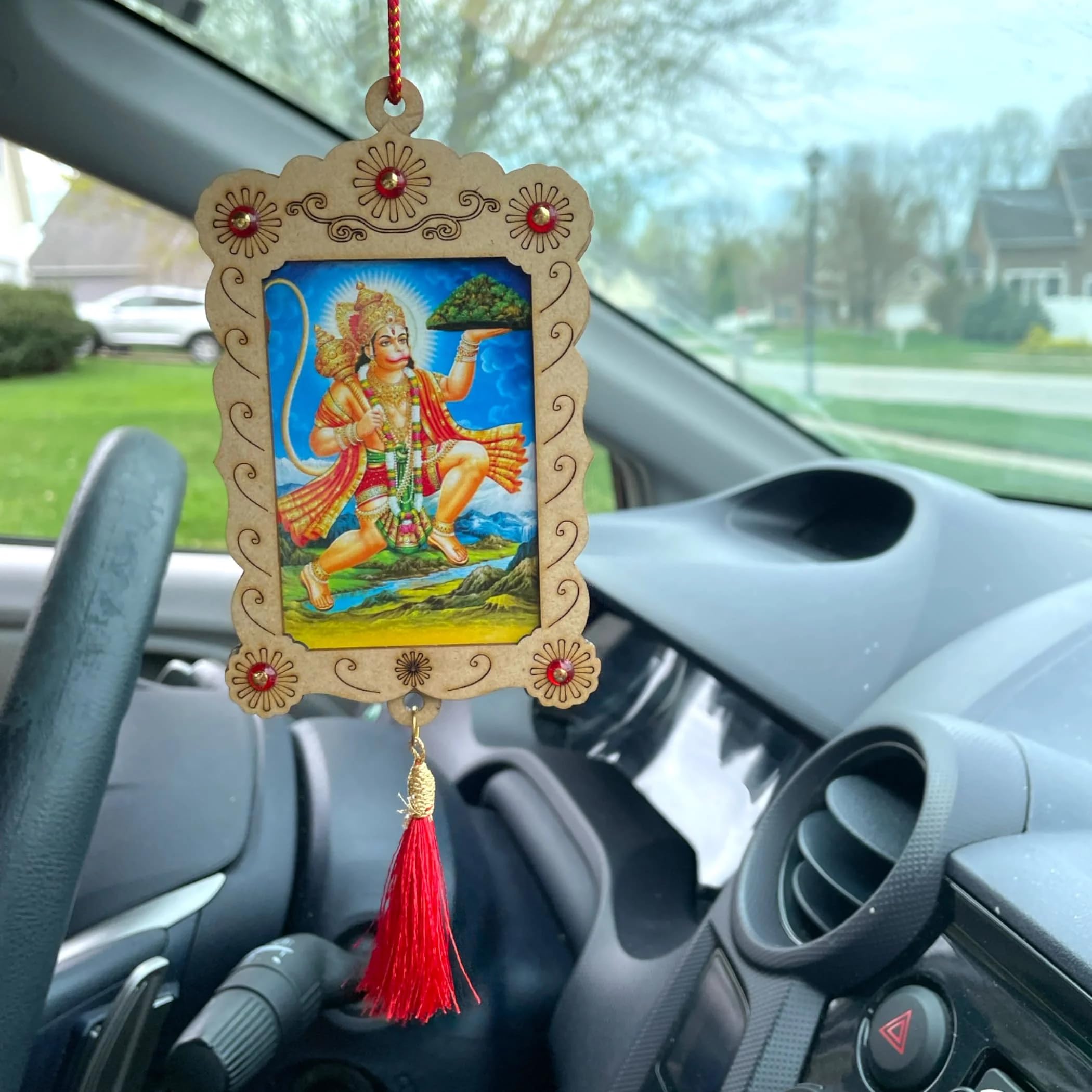 LOVENSPIRE Hindu Car Hanging Ornament - Ganesha Krishna Hanuman Om Balaji Shiv Car Charm for Rear View Mirror - Spiritual Car Dashboard Decor Accessories (Pack of 1) - Perfect for Daily Commute, Road Trips & Spiritual Protection While Driving