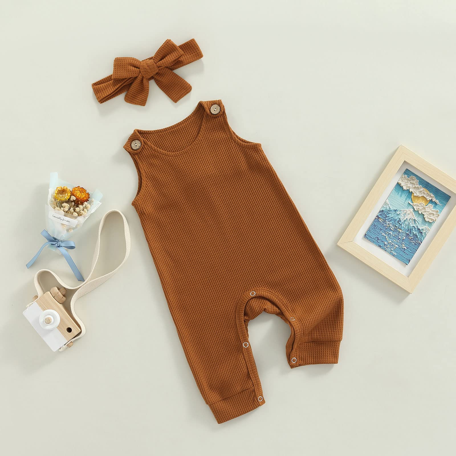 Emmababy Baby Girl & Boy Sleeveless Jumpsuit - Waffle Knit Sweater Romper with Suspenders - Ribbed Knit Bodysuit for Infants | Perfect for Playdates, Photo Shoots & Everyday Comfort