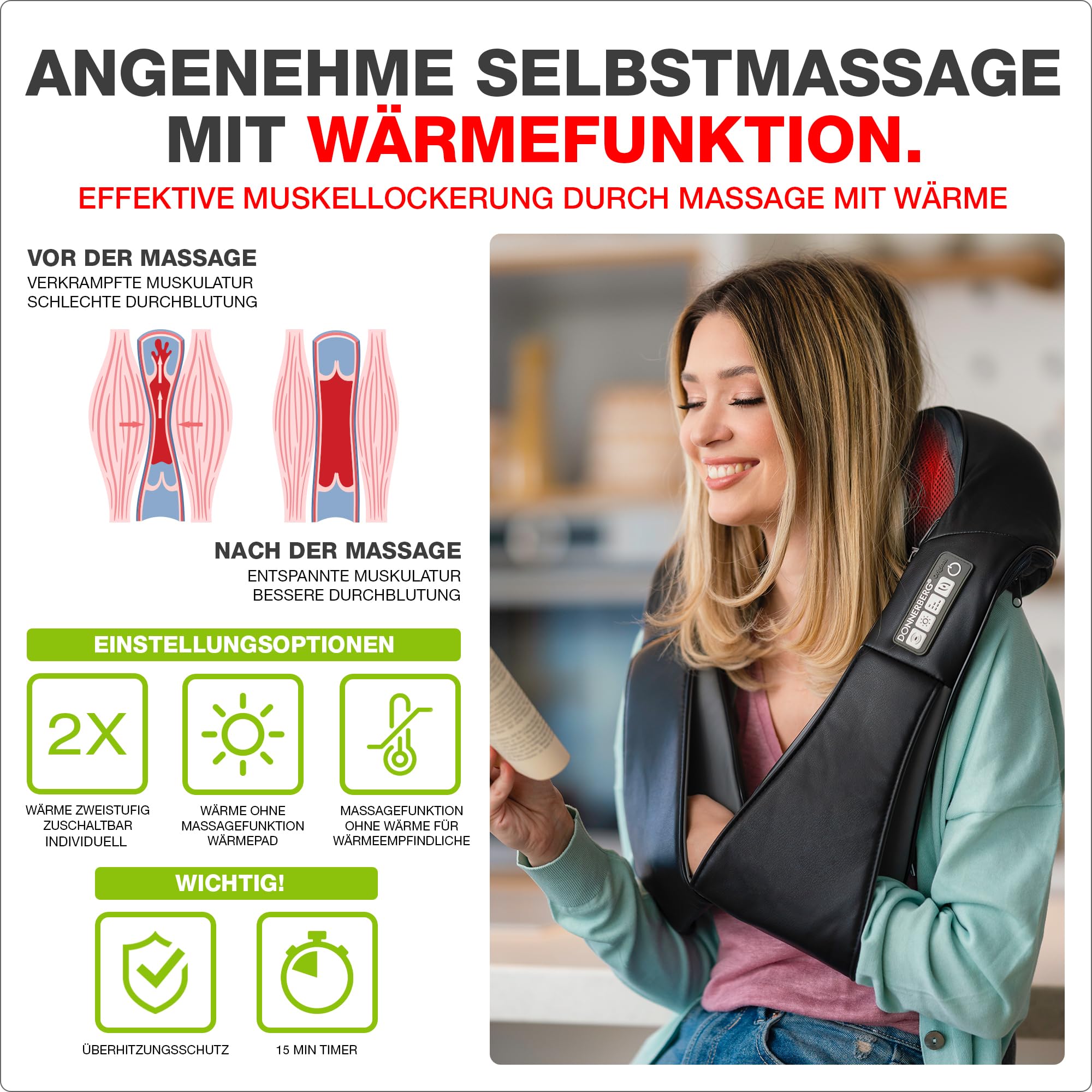 Original DONNERBERG® Neck Massager with Heat - Shiatsu Shoulder & Neck Massage Device with Vibration, TUV Certified, 7-Year Motor Warranty - Perfect for Home, Office & Travel Relaxation