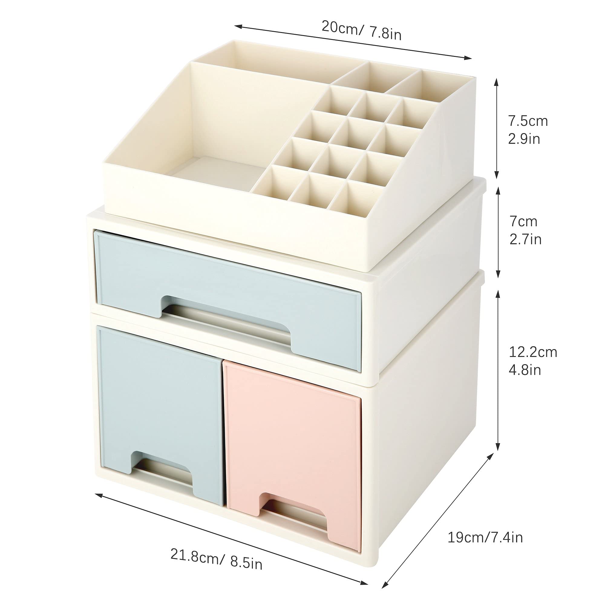 Multifunctional Desktop Organizer Box with 3 Drawers & 16 Slots - Pen Pencil Holder, Remote Control & Business Card Storage - Perfect for Office, Home & School Organization