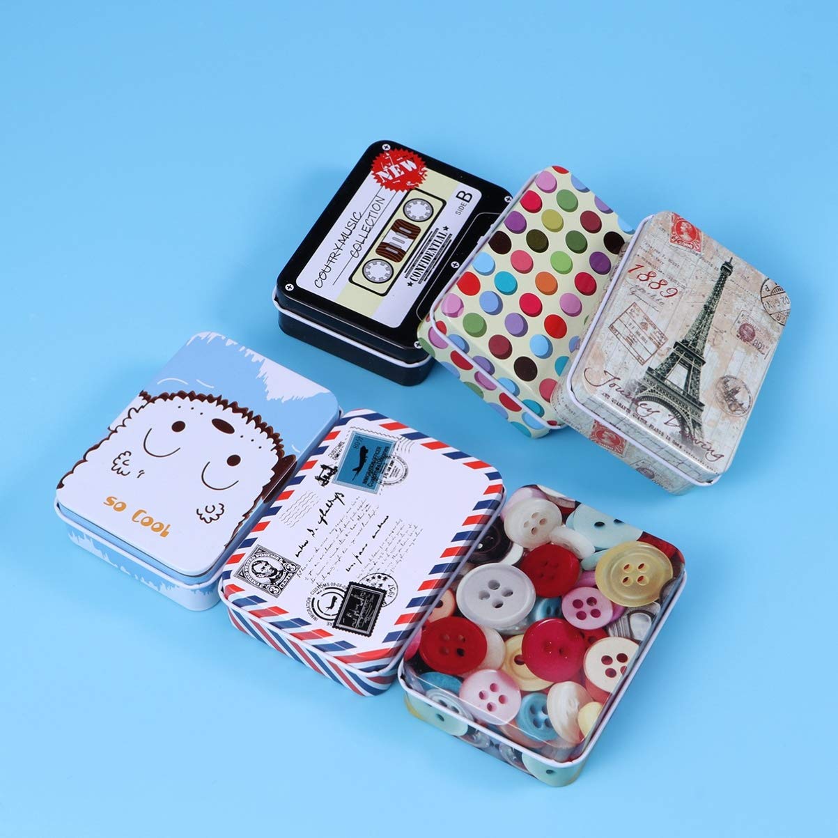 NUOBESTY 6-Piece Decorative Metal Tin Containers with Lids - Candy Storage, Jewelry Organizer, Card Holder, Small Trinket Box, Biscuit Container - Perfect for Home Decor, Gift Wrapping & Craft Storage