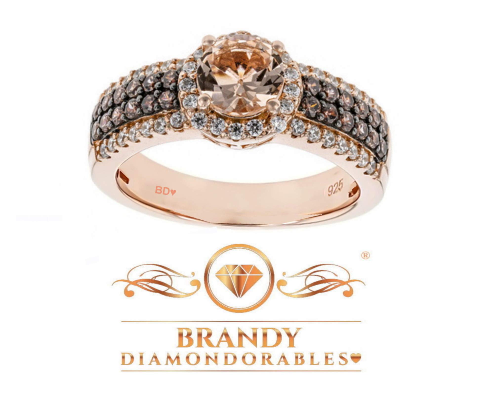 18K Rose Gold Chocolate Brown Silver Morganite Ring 2.00 CTW - Elegant Jewelry for Women, Perfect for Valentine's Day, Anniversary, Engagement & Special Occasions