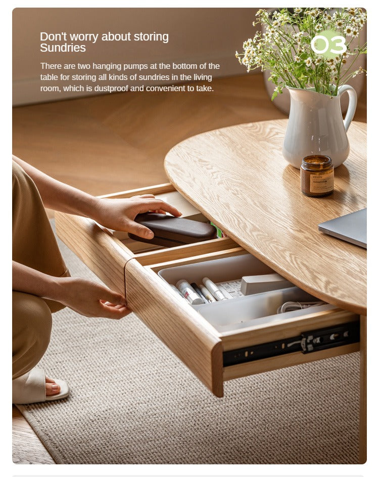 Solid Oak Wood Coffee Table with Storage - Rustic Living Room Furniture for Home Decor, Books, and Remote Control Organization