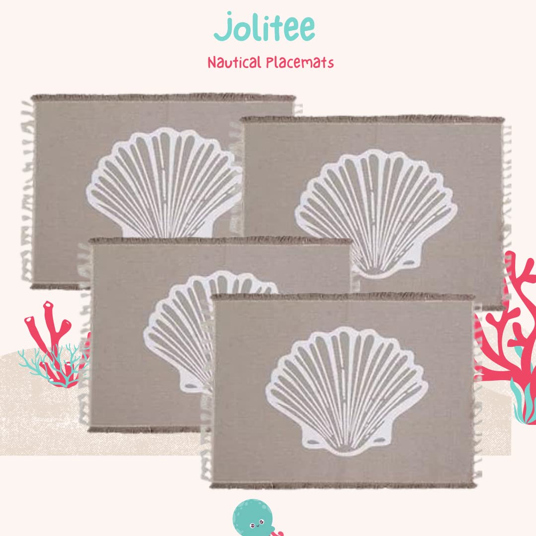 Coastal Beach Placemats Set of 4 - Nautical Sea Life & Seashell Design for Dining Table - Waterproof & Eco-Friendly Table Mats - Perfect for Beach House, Coastal Decor, and Summer Entertaining