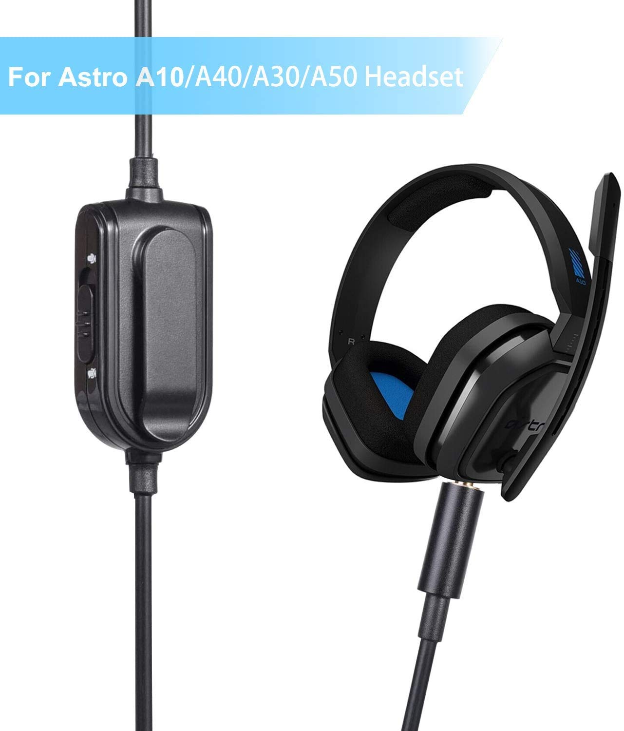 Aimuli A10 A40 Replacement Audio Cable with Inline Mute & Volume Control - Compatible with Astro A10/A20/A30/A40/A50 Headsets - 6.5ft Xbox One, PS4, Playstation 4 Headphone Extension Cord - Perfect for Gaming, Streaming & Online Meetings