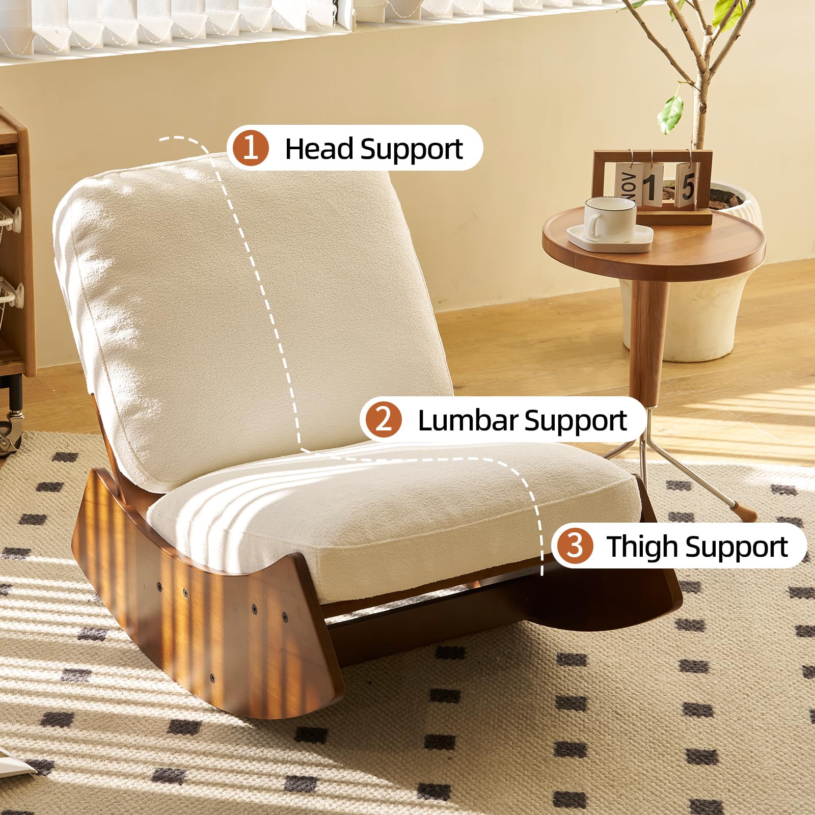 Tall Back Boucle Glider Rocking Chair - Nursery Rocker Accent Chair with Comfy Cushion for Living Room, Bedroom, Baby Room & Hotel - Perfect for Nursing, Reading & Relaxing (White)