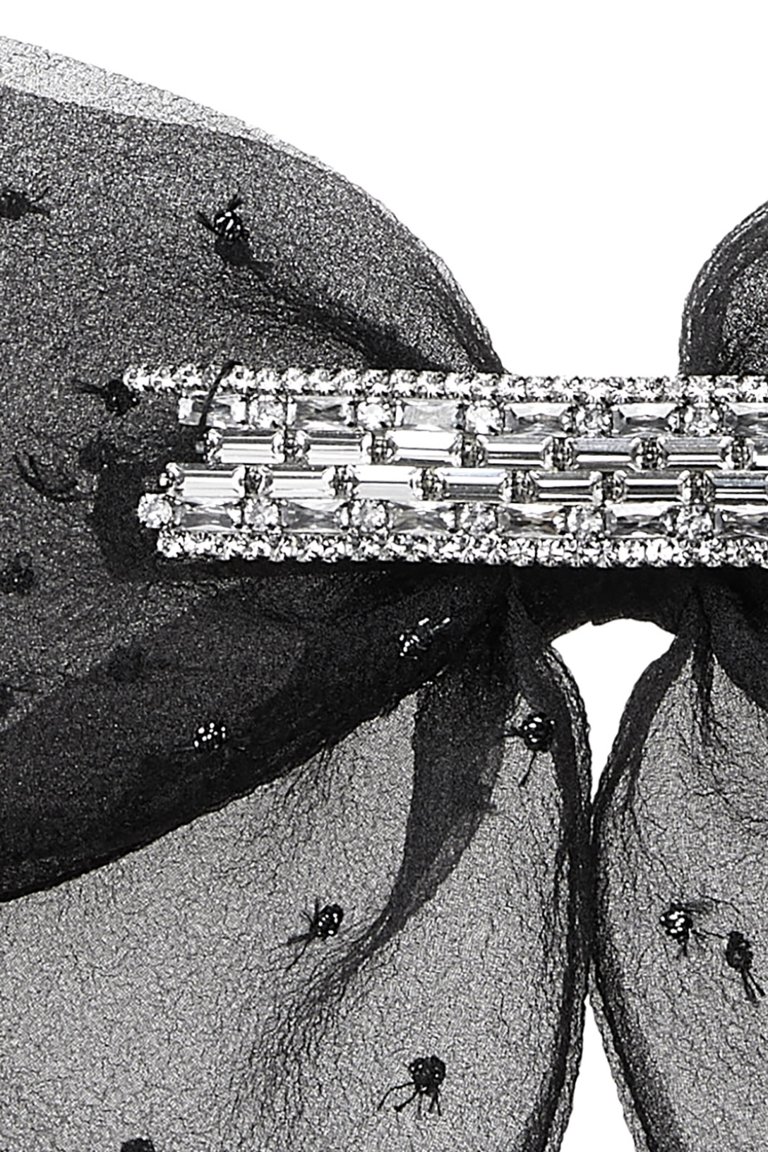 Elegant Willa Bow Hair Clip - Black & Silver Organza with Rhinestones for Weddings, Prom, and Special Occasions