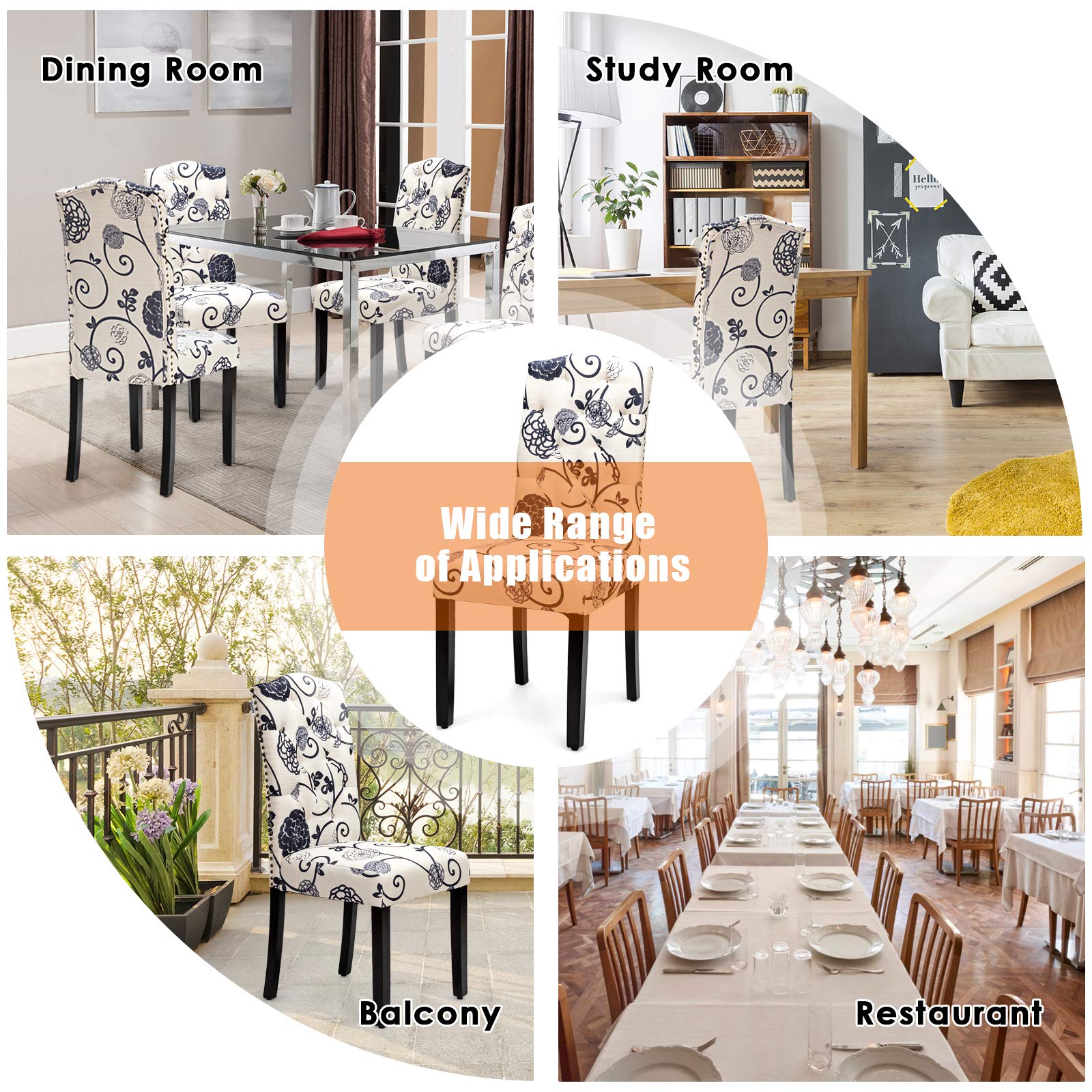 Giantex 4-Piece Tufted Fabric Dining Chair Set with Nailhead Trim, Padded Seat & Tall Backrest - Modern Upholstered Armless Parsons Chairs for Kitchen, Dining Room, Breakfast Nook & Home Decor