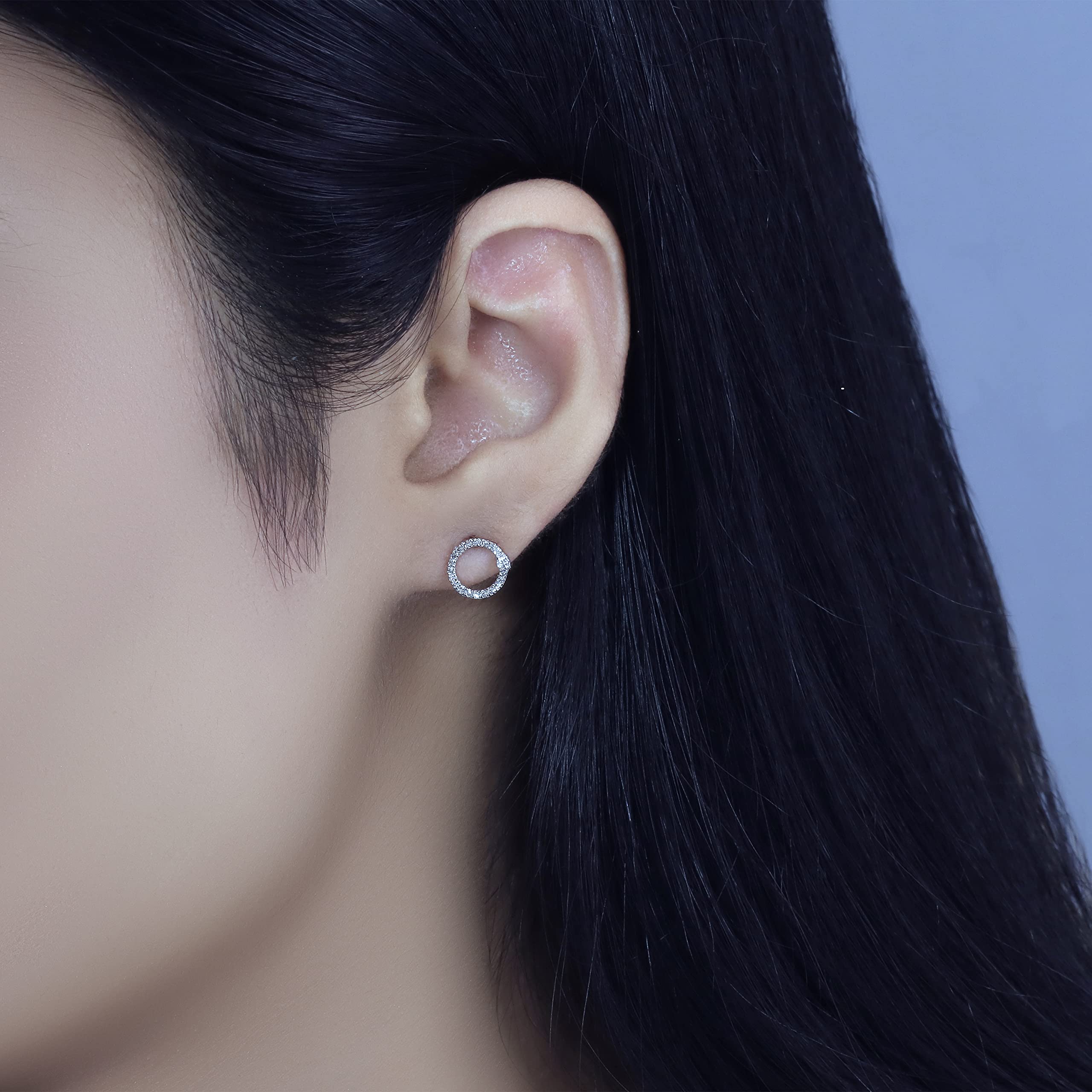 0.15ct Round Lab-Grown Diamond Pushback Stud Earrings for Women - 925 Sterling Silver Open Circle Design | Perfect for Weddings, Parties & Everyday Elegance