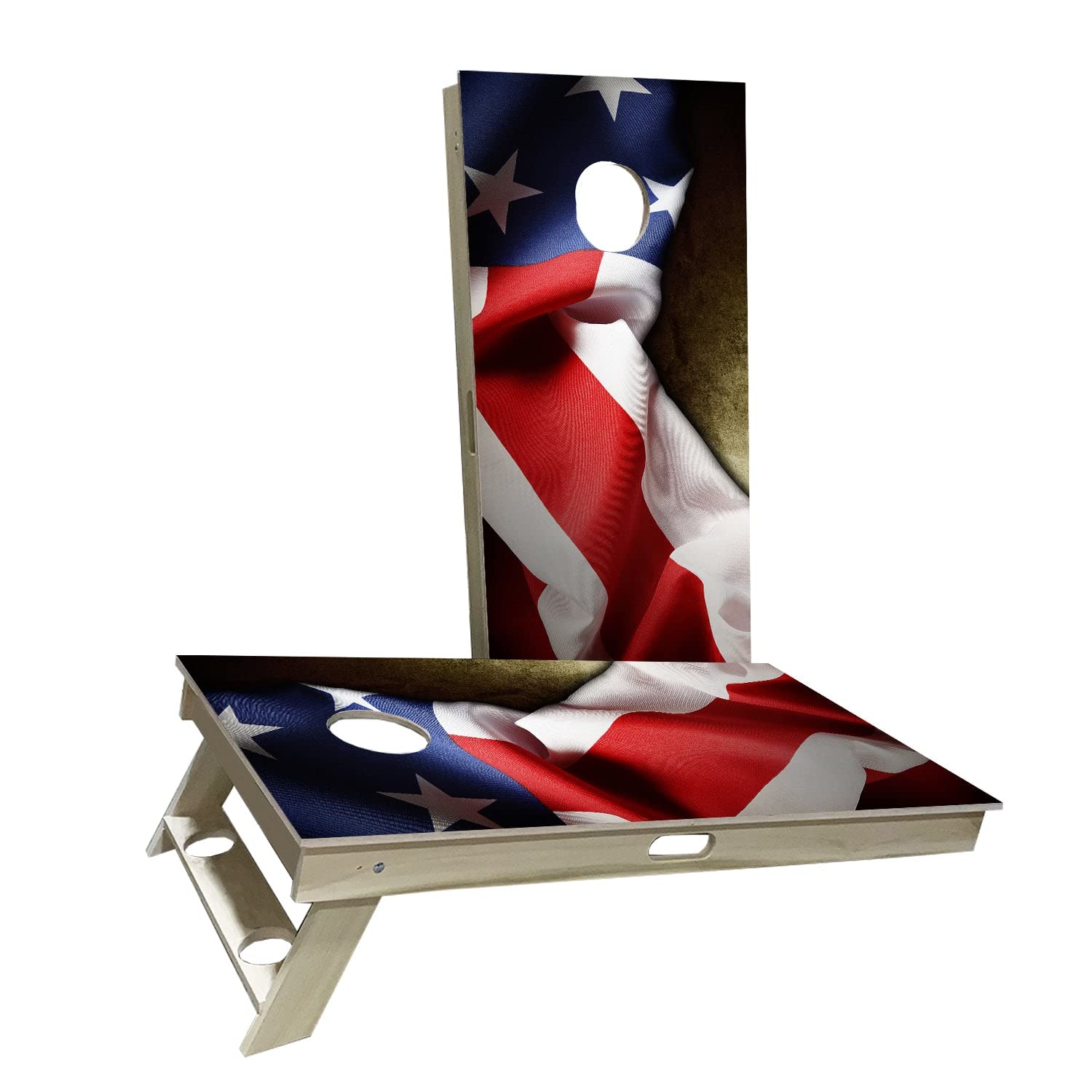USA Flag Cornhole Game Set - 2 Boards & 8 Bags - American Backyard Tailgate Party Game for Outdoor BBQ, Picnic, and Sports Events