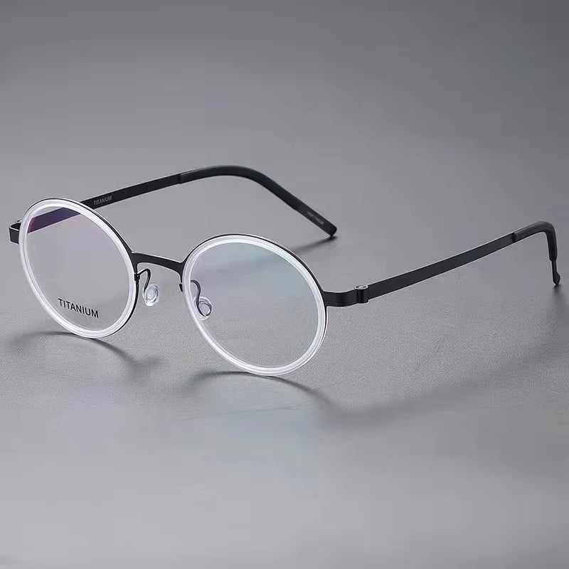Unisex Full Rim Round Screwless Titanium Acetate Eyeglasses 9707 - Lightweight & Durable Glasses for Men & Women - Perfect for Reading, Work, and Everyday Fashion