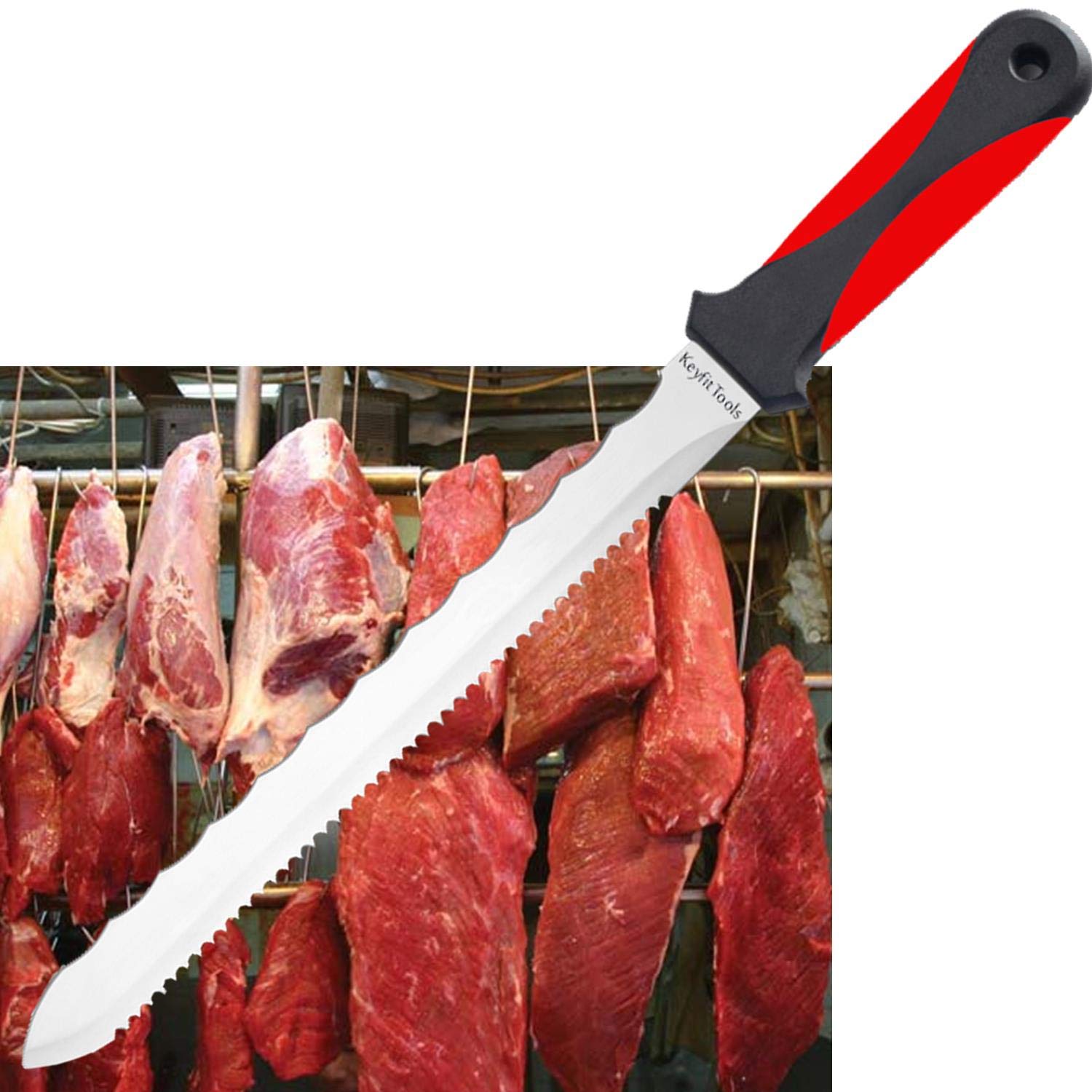 Premium 2-Sided Serrated Stainless Steel BBQ Grill Knife - Heavy Duty Grilling Tool for Cutting Jumbo Hamburgers, Steaks & Meats - Perfect for Backyard BBQs, Tailgating & Outdoor Cooking