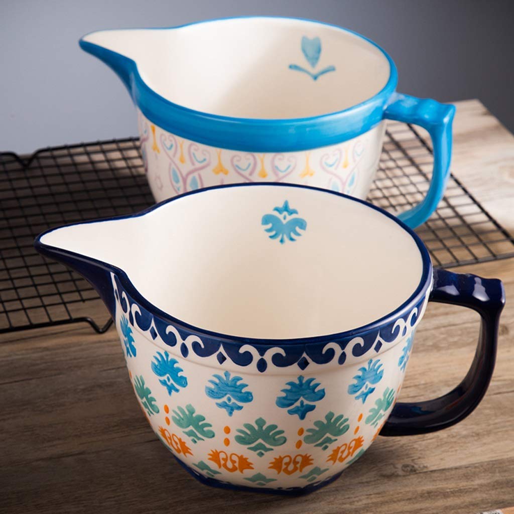 Hand-Painted Ceramic Mixing Bowl Set - 2.1 Qt Large Capacity Batter Bowl, High-Temperature Resistant Appetizer & Dinner Plates for Kitchen Decor & Baking | Perfect for Cookie Dough, Cake Mixing & Food Prep