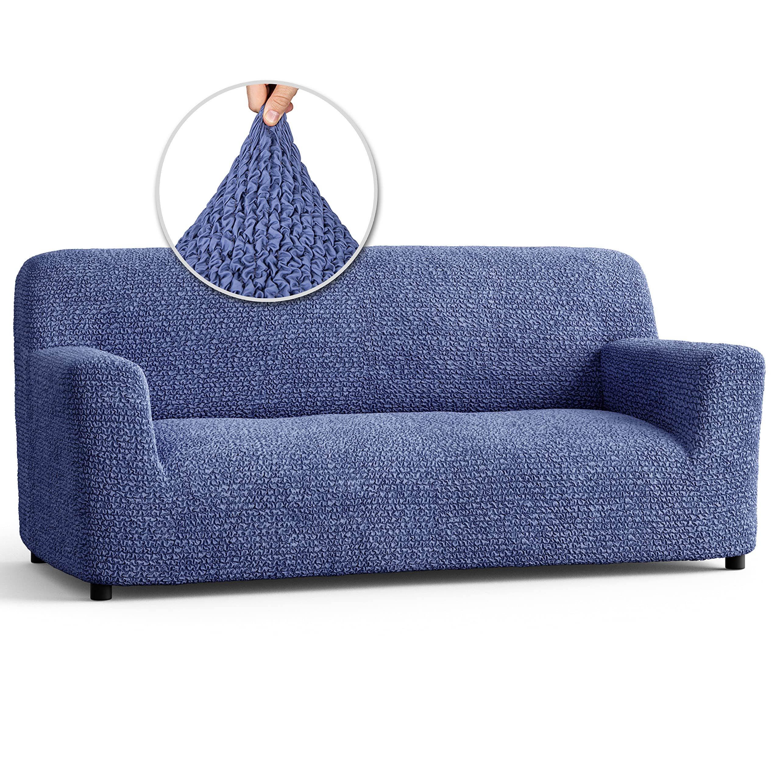 PAULATO BY GA.I.CO. Stretch Sofa Slipcover - Soft Polyester Couch Cover with 1-Piece Form Fit - Washable Pet-Friendly Sofa Protector - Microfiber Collection in Blue - Perfect for Living Room, Family Room & Pet Owners