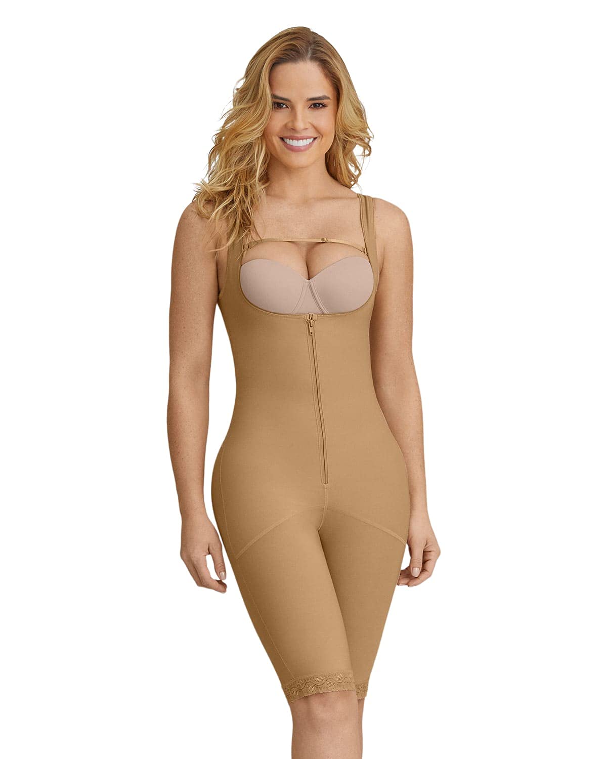 Leonisa Women's Seamless Braless Shapewear with Thigh Slimmer - High Compression Bodysuit for Tummy Control & Body Shaping | Perfect for Dresses, Jeans & Special Occasions