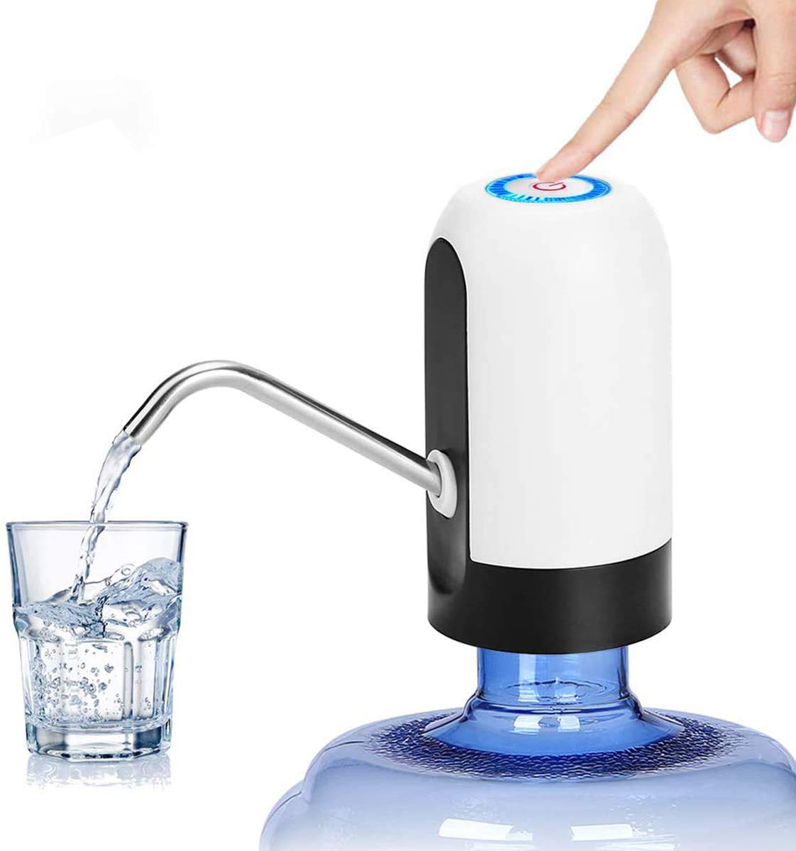 VASLON Electric Water Bottle Pump - Portable USB Charging Automatic Water Dispenser for 5 Gallon Bottles - Ideal for Home, Office, Camping & Travel (White)