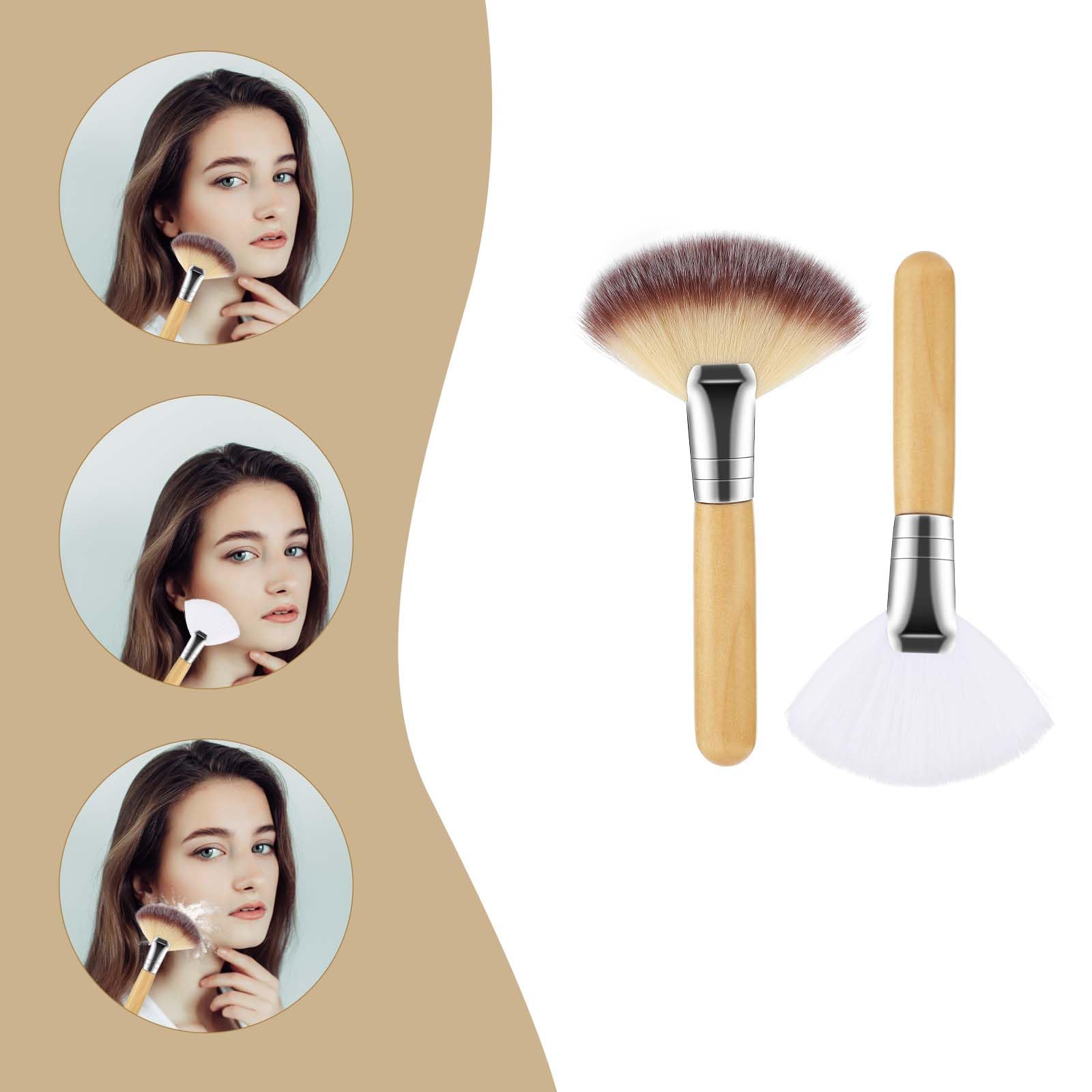 4 Pack Soft Fan Makeup Brushes - Highlighter & Blush for Women | Perfect for Facials & Powder Application