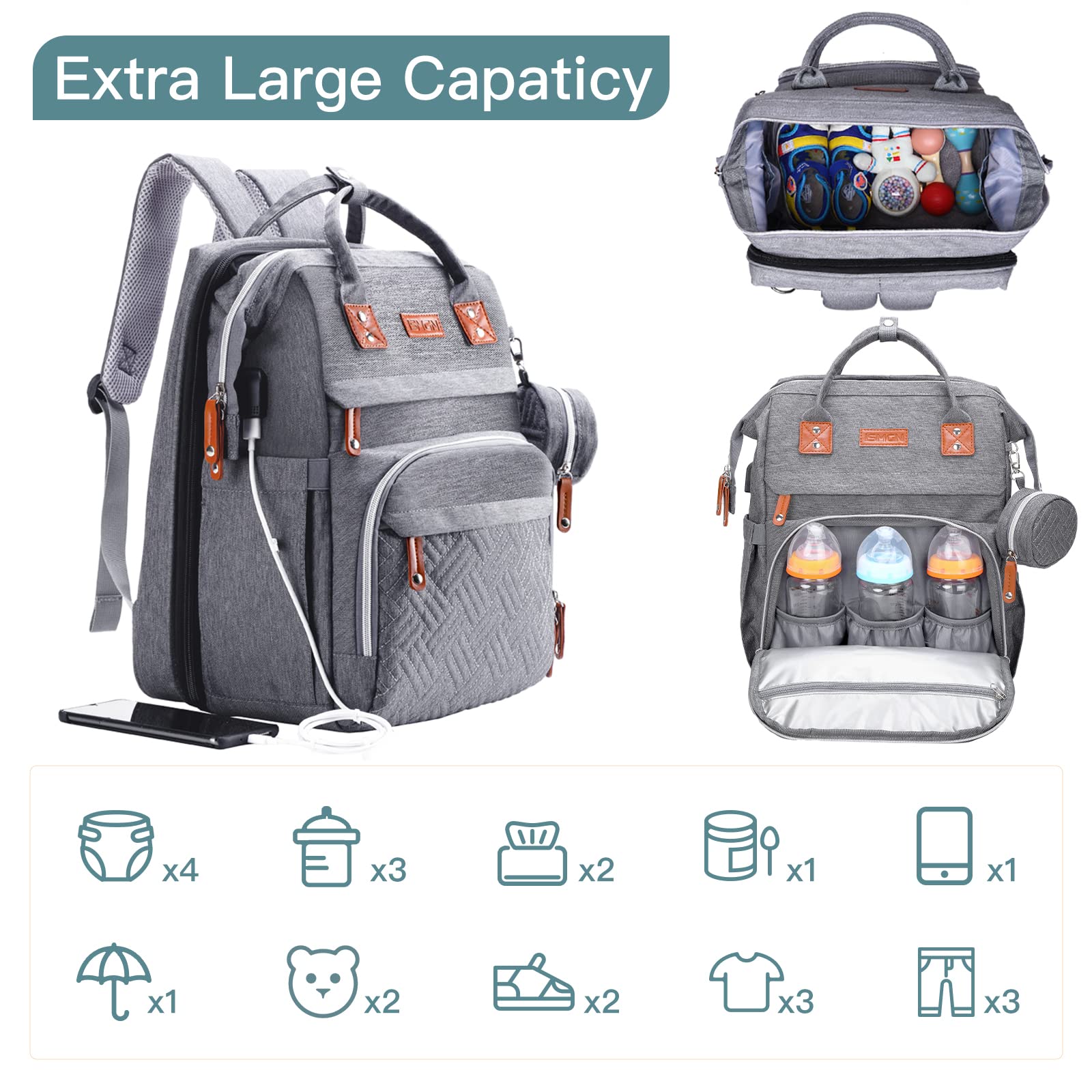 Gray Diaper Backpack with Changing Station - Baby Essentials for Travel & Outings