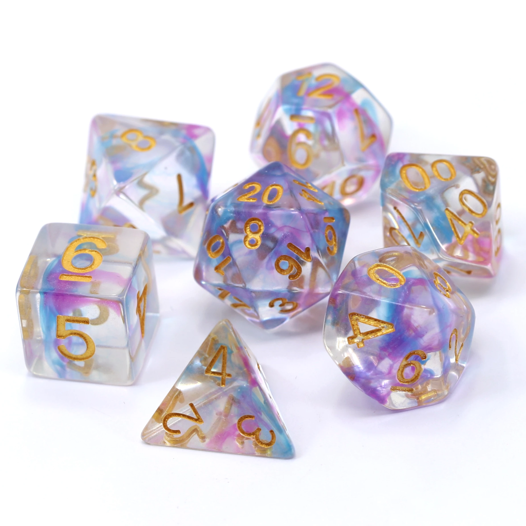 Blue and Purple Wisp RPG Dice Set - 7-Piece Polyhedral Dice for Dungeons & Dragons, Pathfinder, and Tabletop Roleplaying Games | Perfect for D&D Nights, Gifts, and Game Sessions