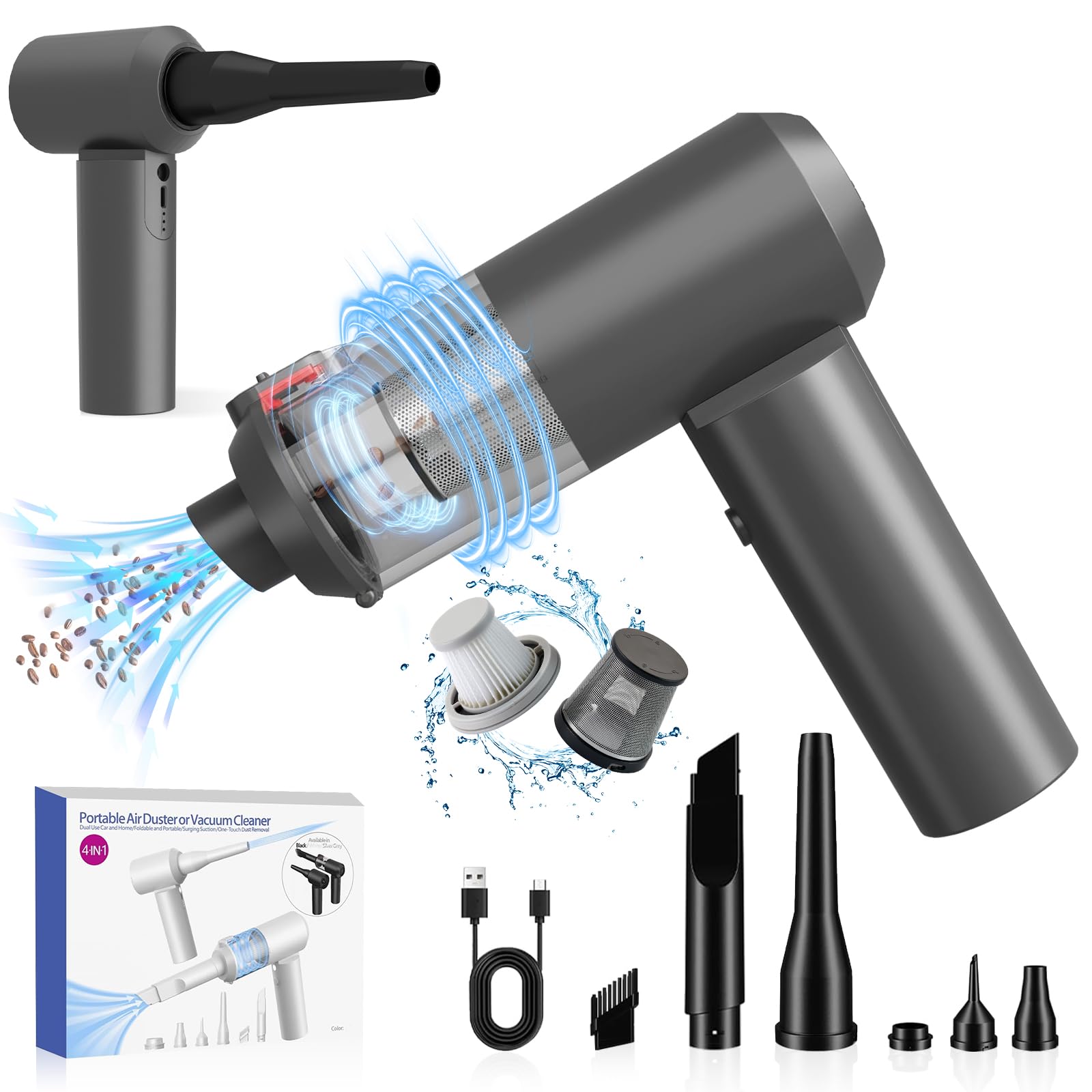 Cordless Car Vacuum 16000PA - 4-in-1 Handheld Cleaner for Car, Home & Office
